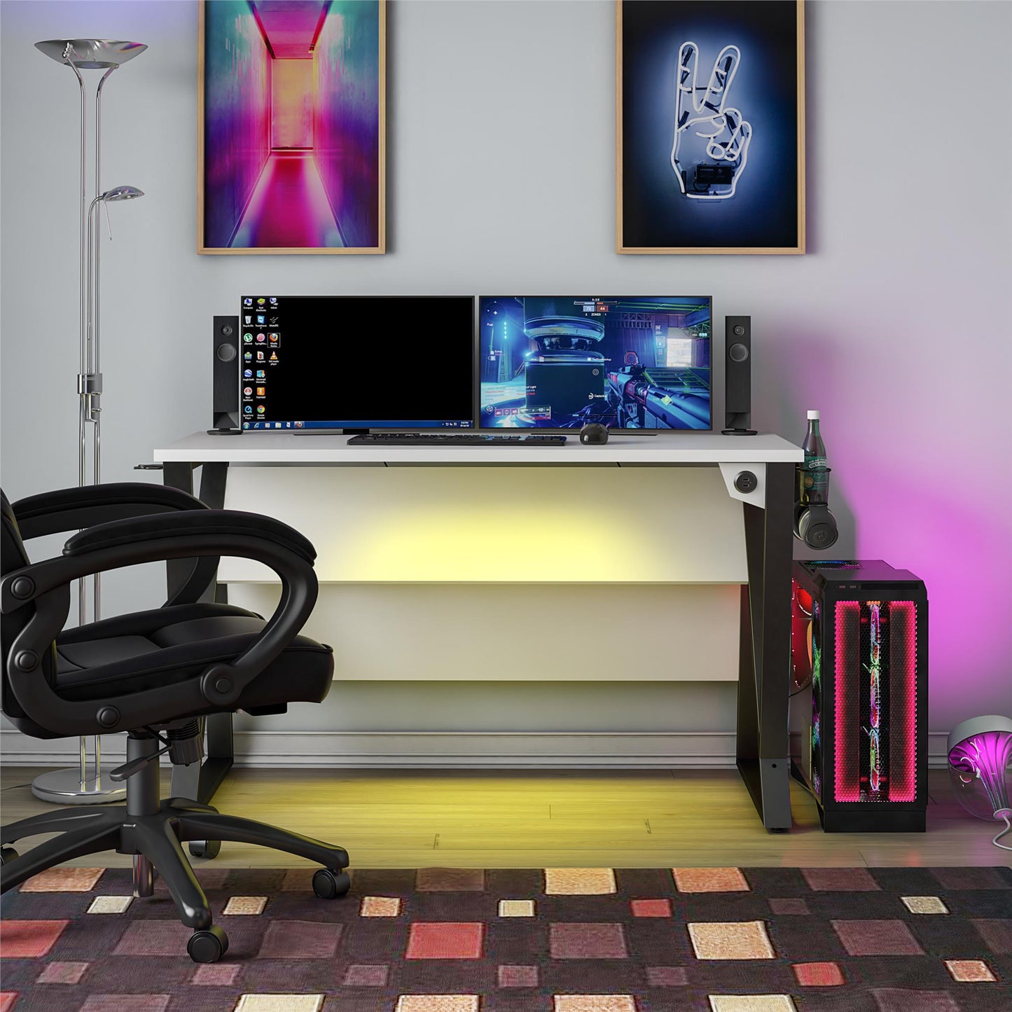 Genesis Adjustable Gaming Desk, White