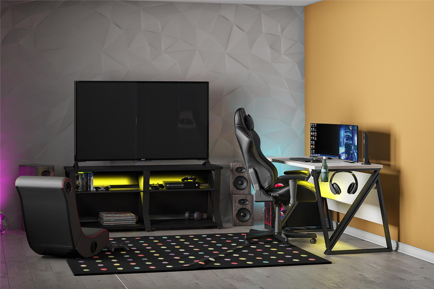 Genesis Adjustable Gaming Desk, White