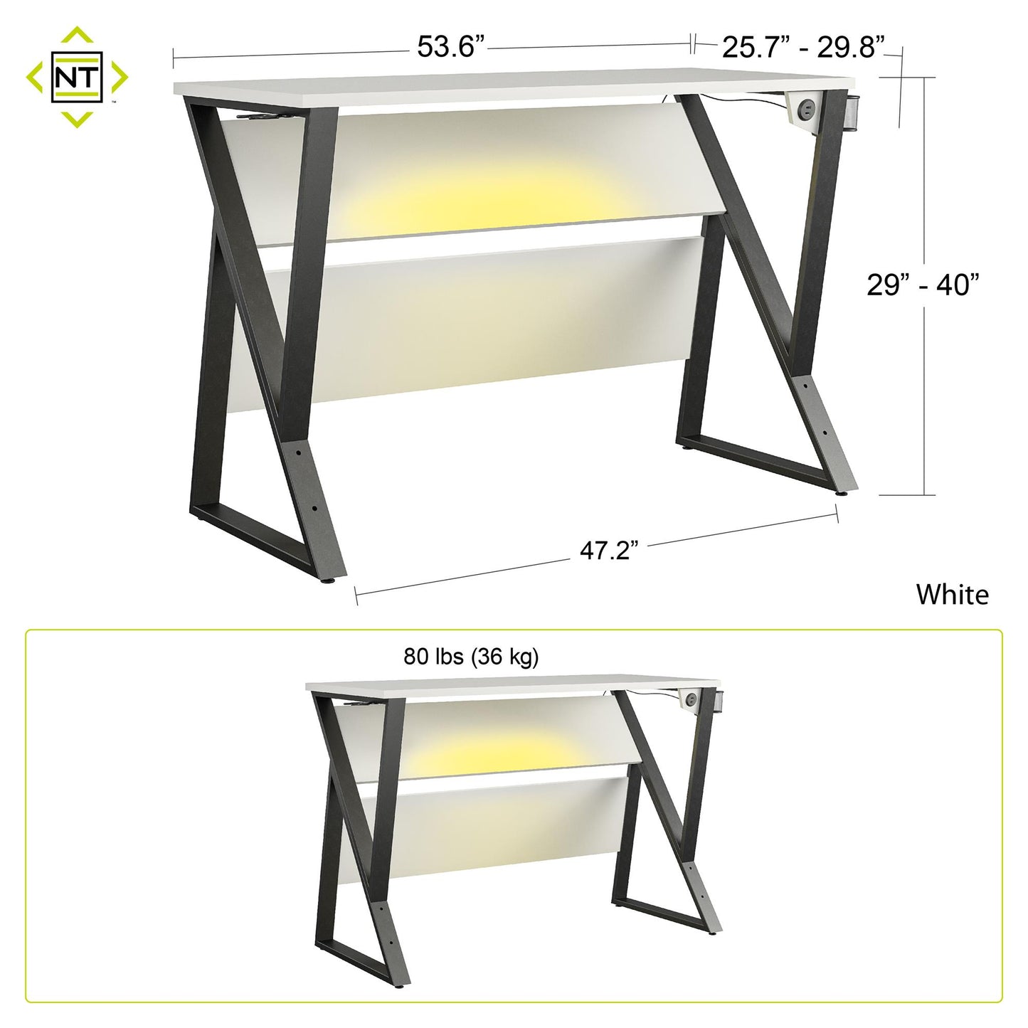 Genesis Adjustable Gaming Desk, White