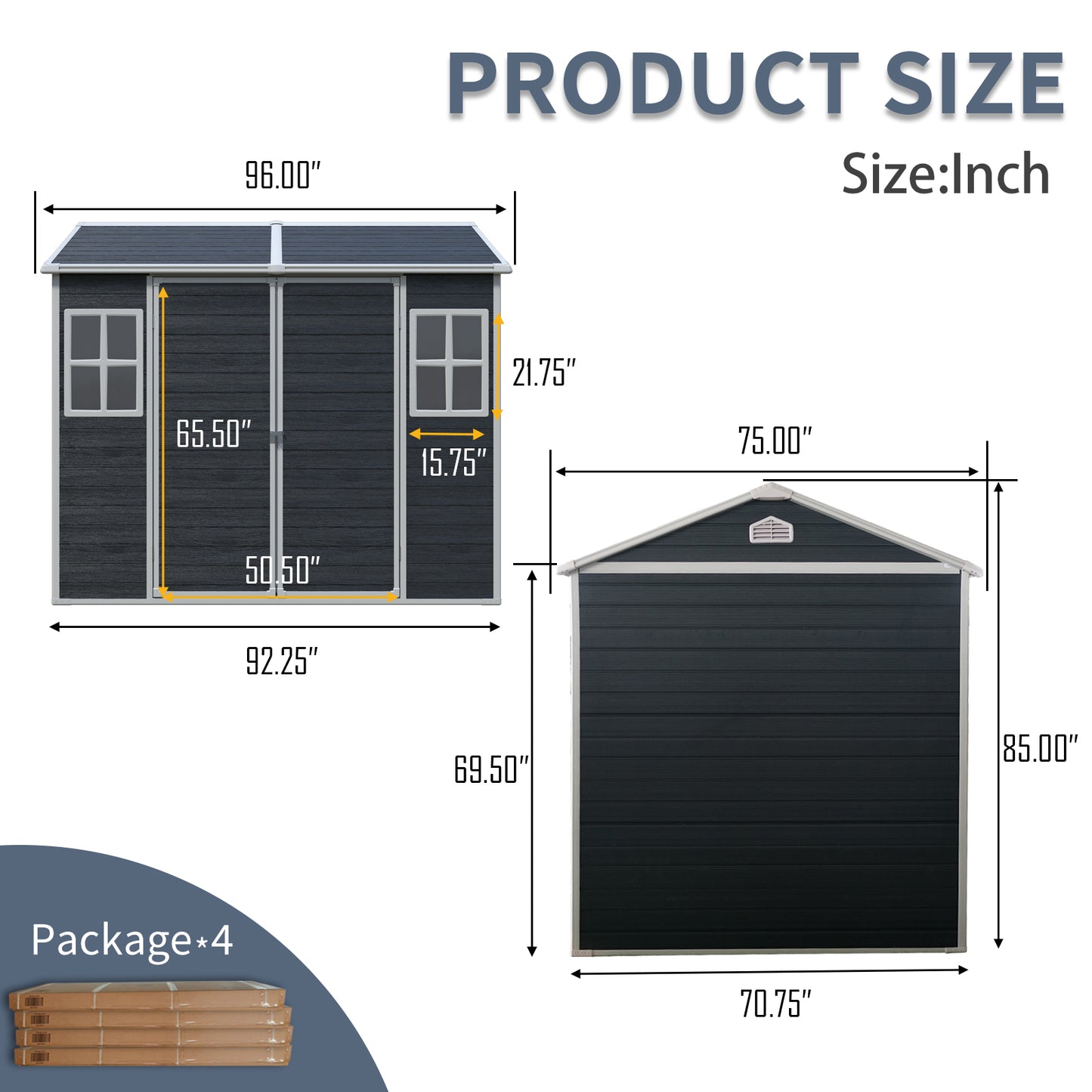 8 x 6ft Resin Outdoor Storage Shed Waterproof Shed with Floor & Two Windows & Lockable Door, Tool Shed for Garden, Patio, Backyard ,Black