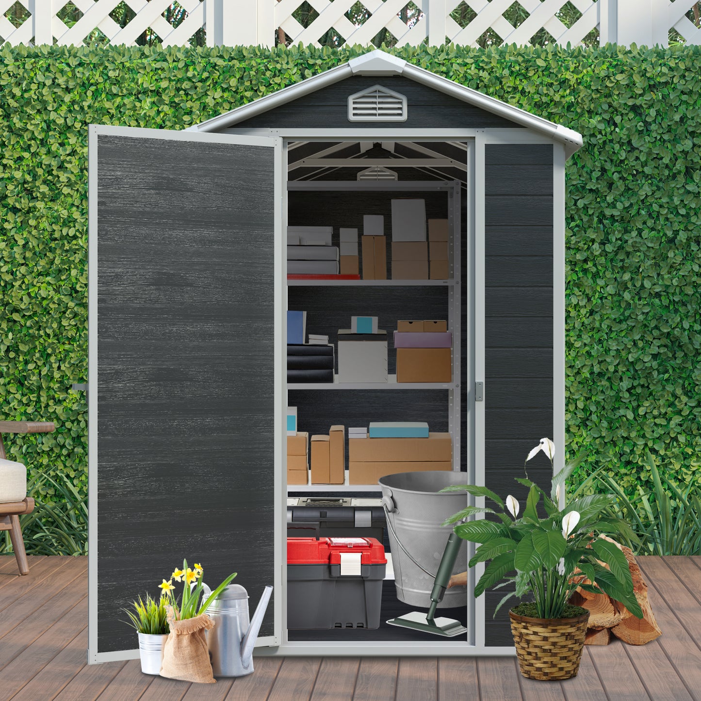 4 ft x 6 ft Outdoor plastic Storage Shed with floor,Black (W540S00042)