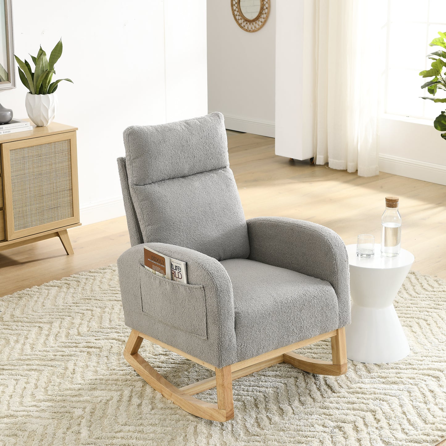 Welike 27.6"W Modern Accent High Backrest Living Room Lounge Arm Rocking Chair, Two Side Pocket