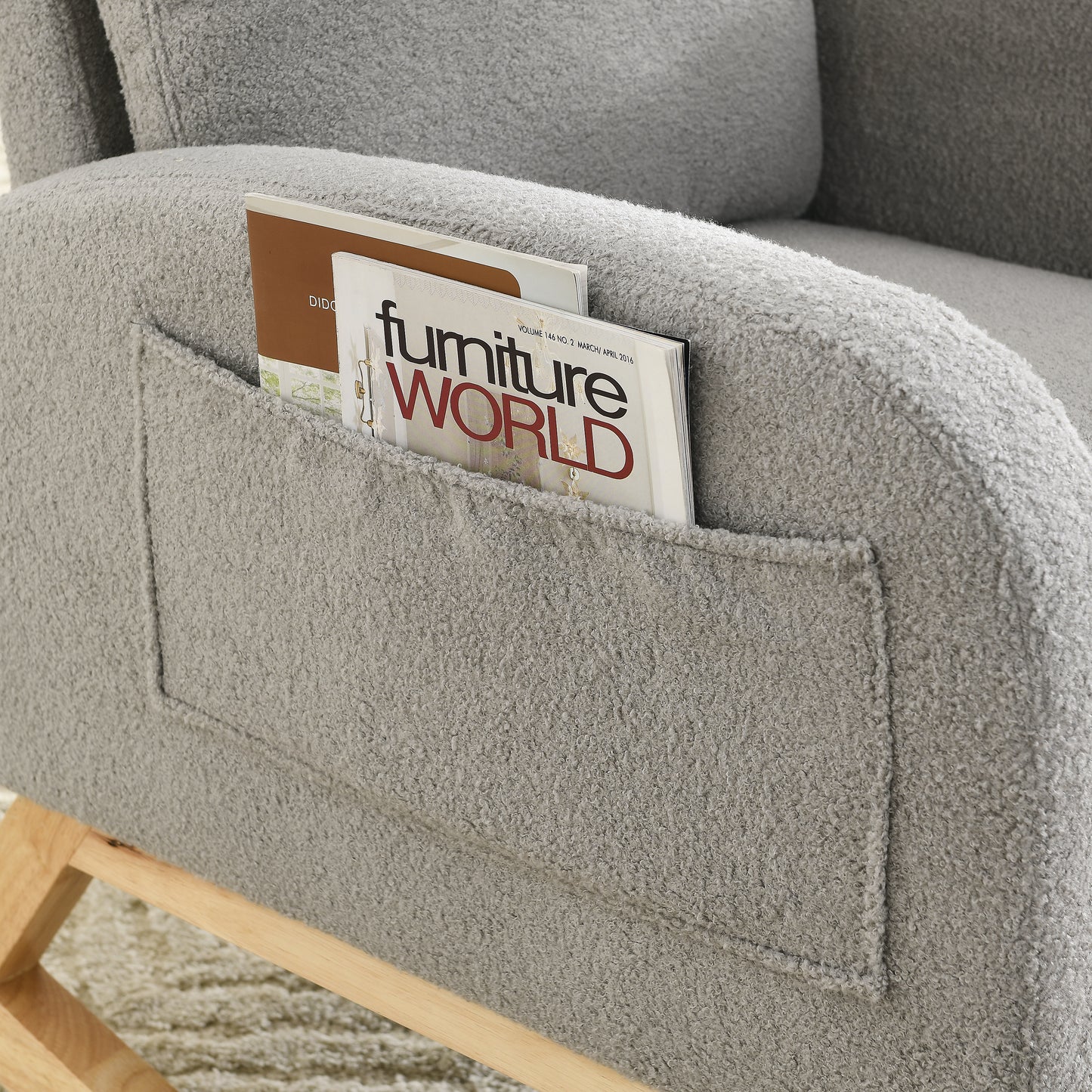 Welike 27.6"W Modern Accent High Backrest Living Room Lounge Arm Rocking Chair, Two Side Pocket