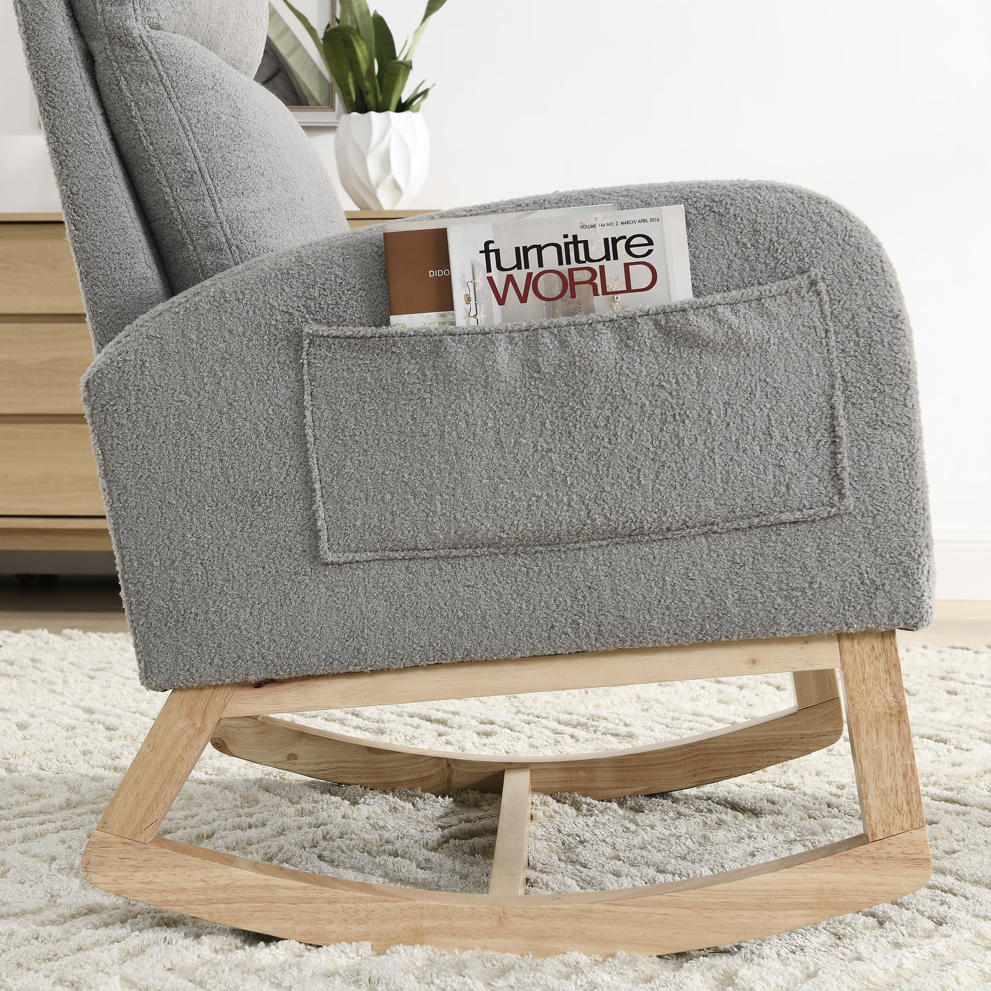 Welike 27.6"W Modern Accent High Backrest Living Room Lounge Arm Rocking Chair, Two Side Pocket