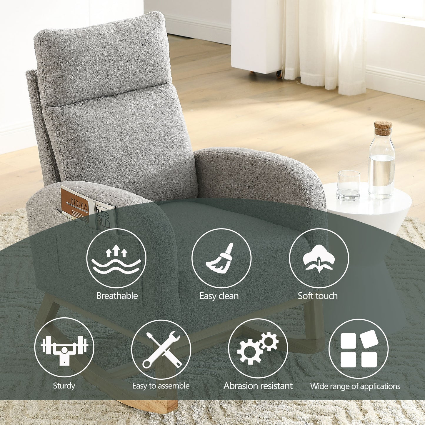 Welike 27.6"W Modern Accent High Backrest Living Room Lounge Arm Rocking Chair, Two Side Pocket