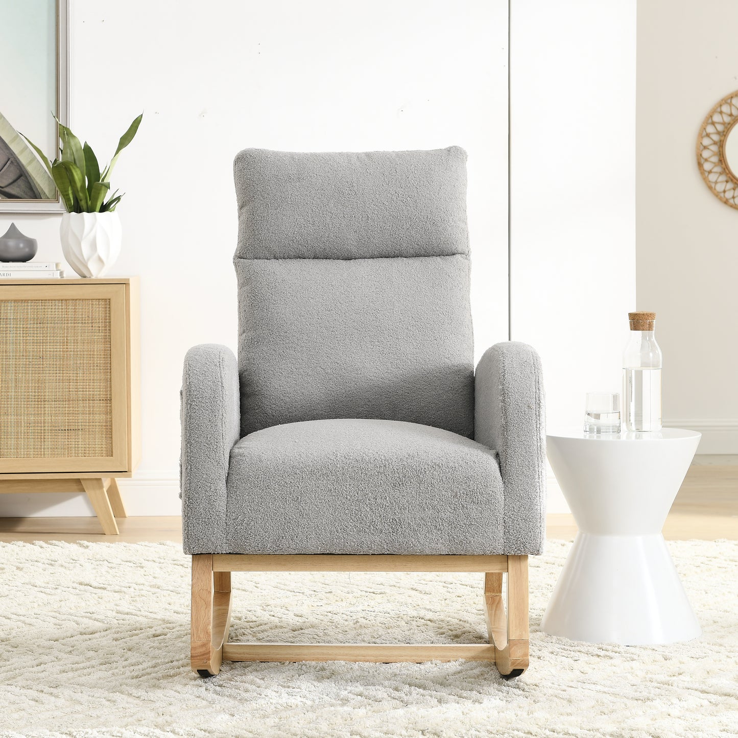 Welike 27.6"W Modern Accent High Backrest Living Room Lounge Arm Rocking Chair, Two Side Pocket