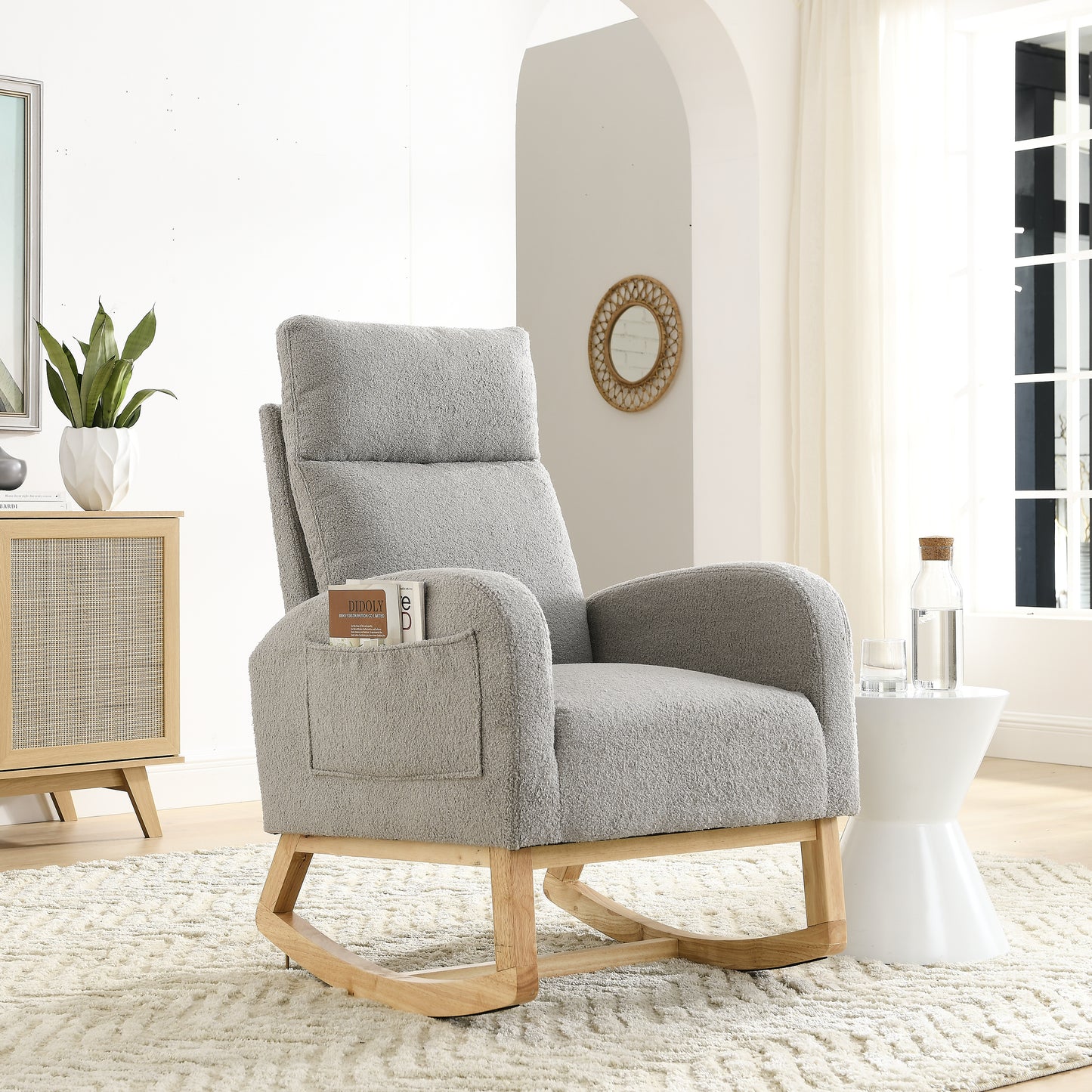Welike 27.6"W Modern Accent High Backrest Living Room Lounge Arm Rocking Chair, Two Side Pocket
