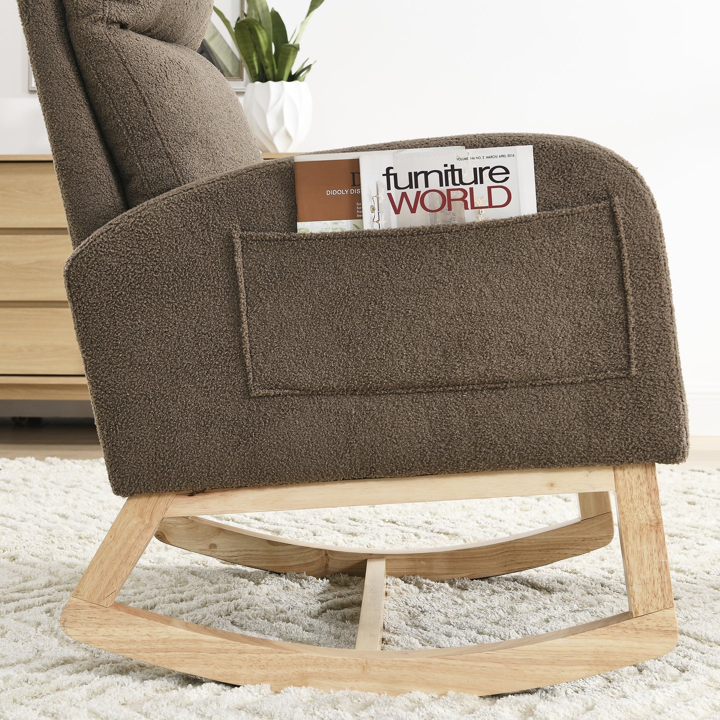 Welike 27.6"W Modern Accent High Backrest Living Room Lounge Arm Rocking Chair, Two Side Pocket