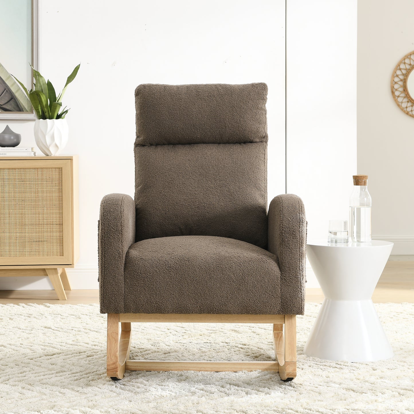 Welike 27.6"W Modern Accent High Backrest Living Room Lounge Arm Rocking Chair, Two Side Pocket