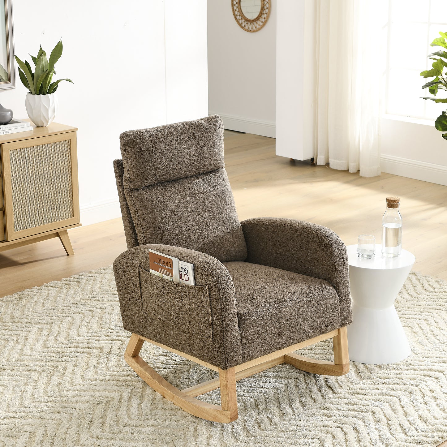 Welike 27.6"W Modern Accent High Backrest Living Room Lounge Arm Rocking Chair, Two Side Pocket