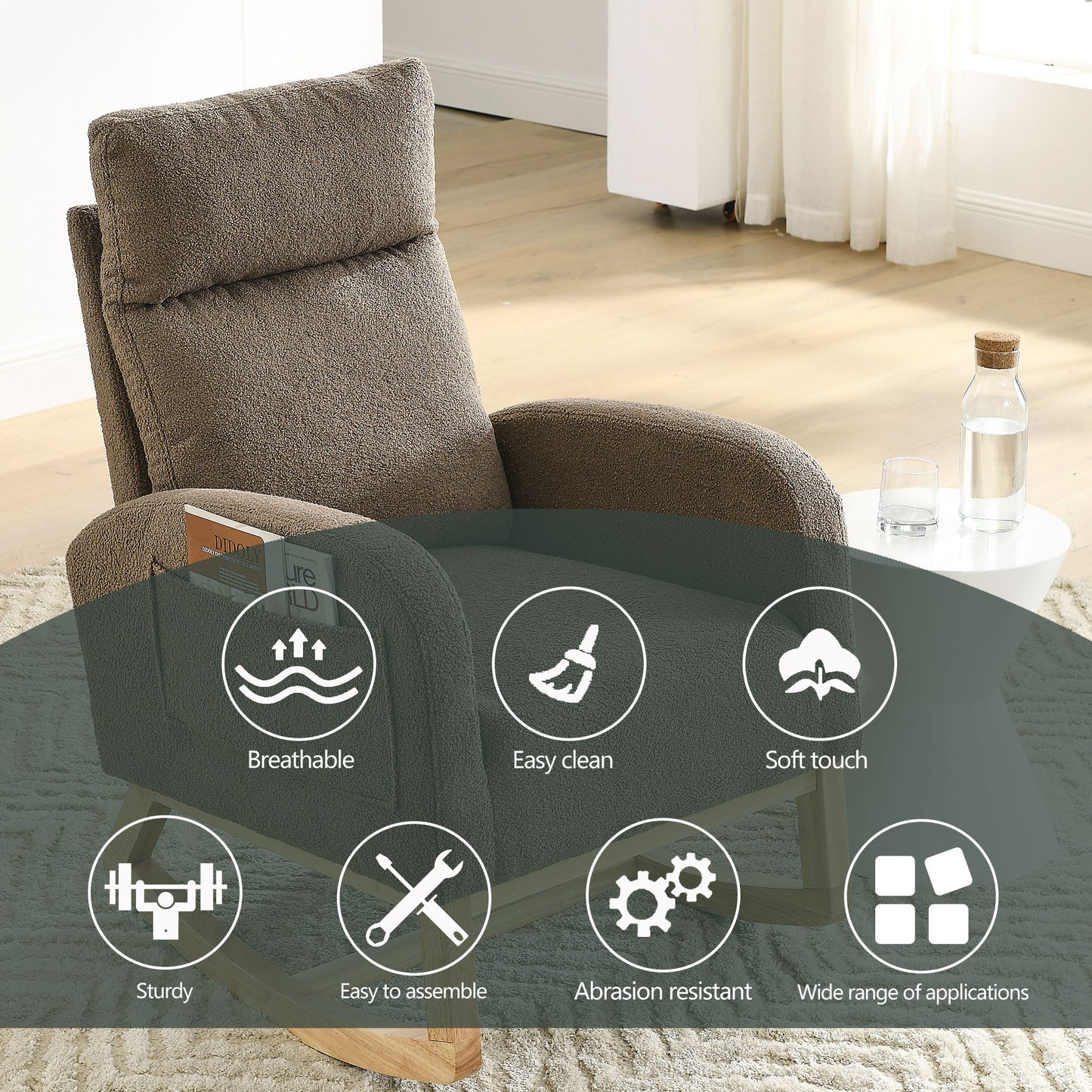 Welike 27.6"W Modern Accent High Backrest Living Room Lounge Arm Rocking Chair, Two Side Pocket
