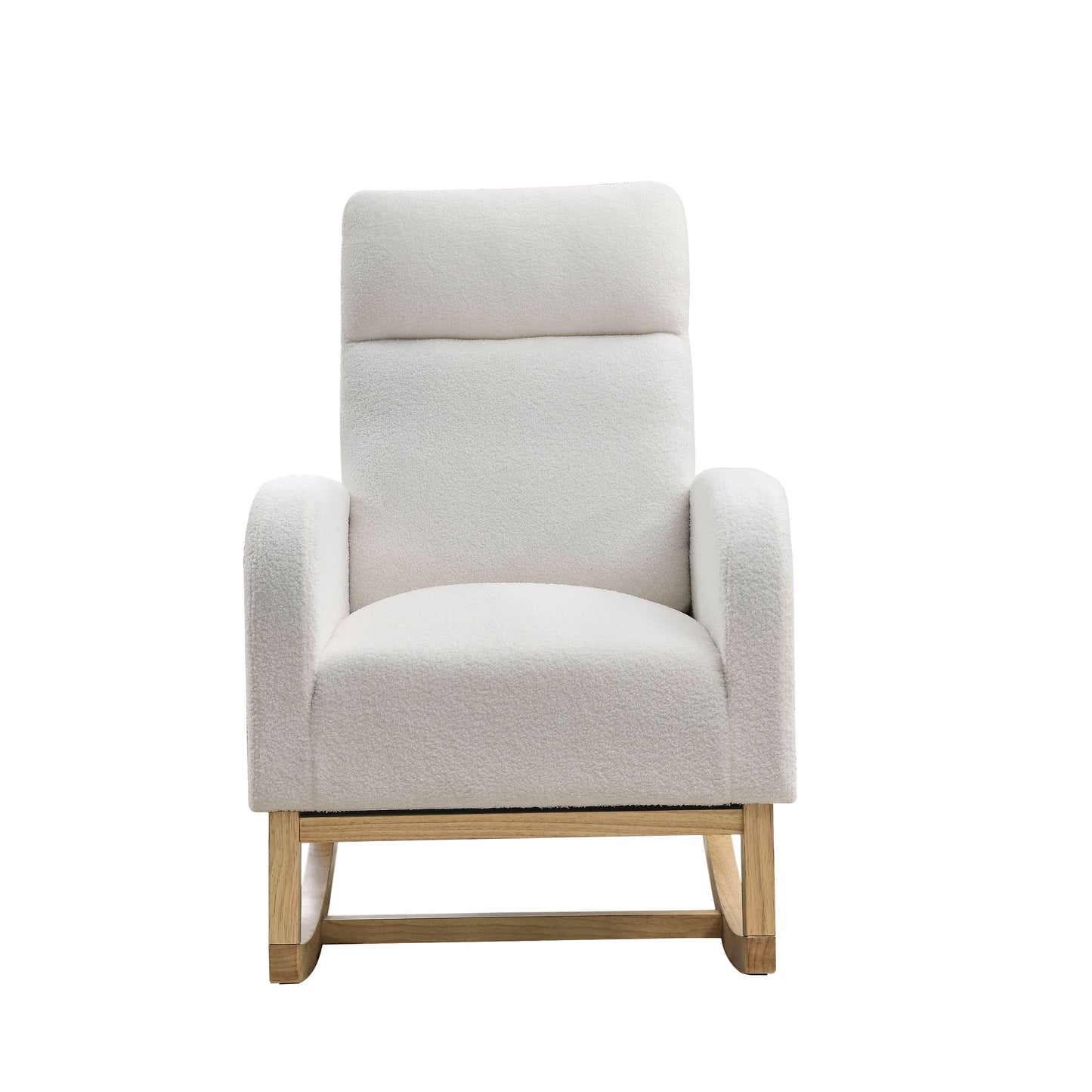 Welike 27.6"W Modern Accent High Backrest Living Room Lounge Arm Rocking Chair, Two Side Pocket ,Teddy White (Ivory)