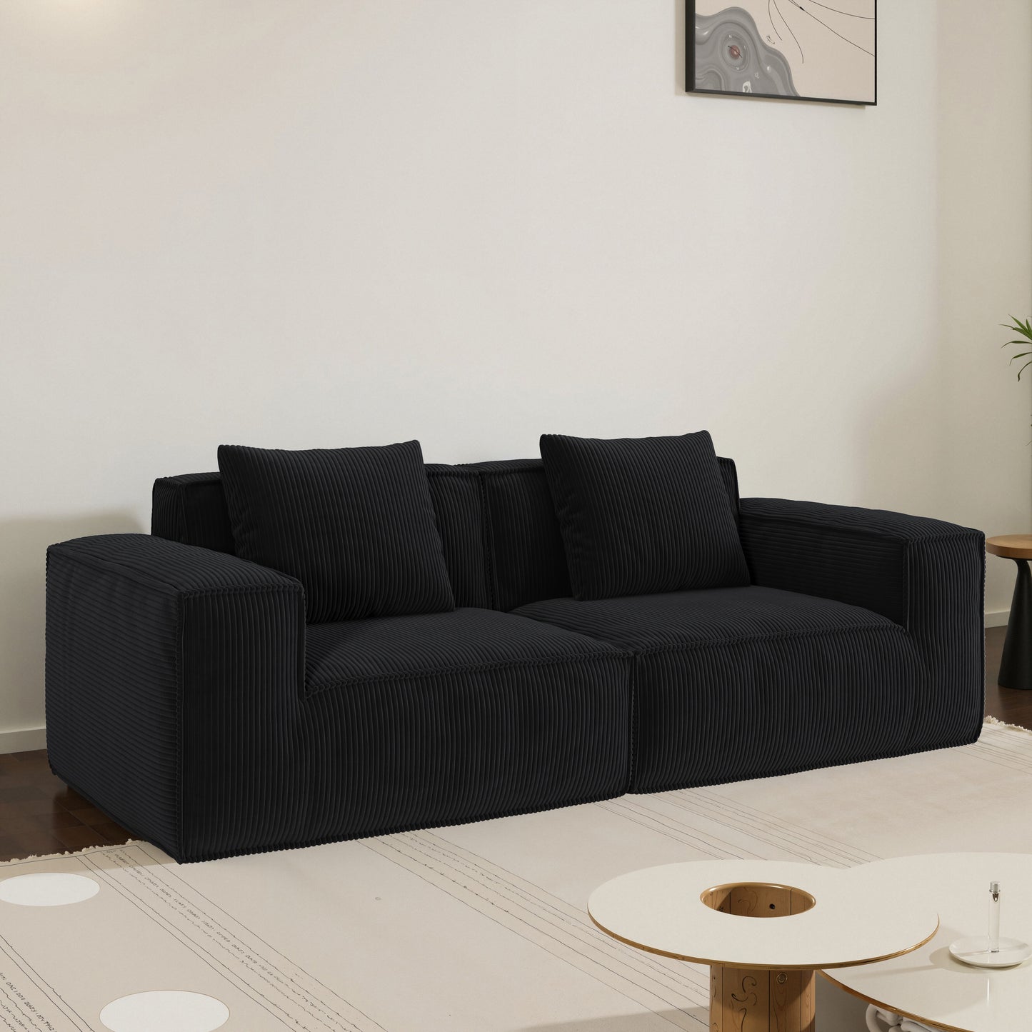 modular sofa can be converted into an oversized sofa bed Free conversion sofa set flexible configuration, soft corduroy cloud velvet fabric two person combination-black