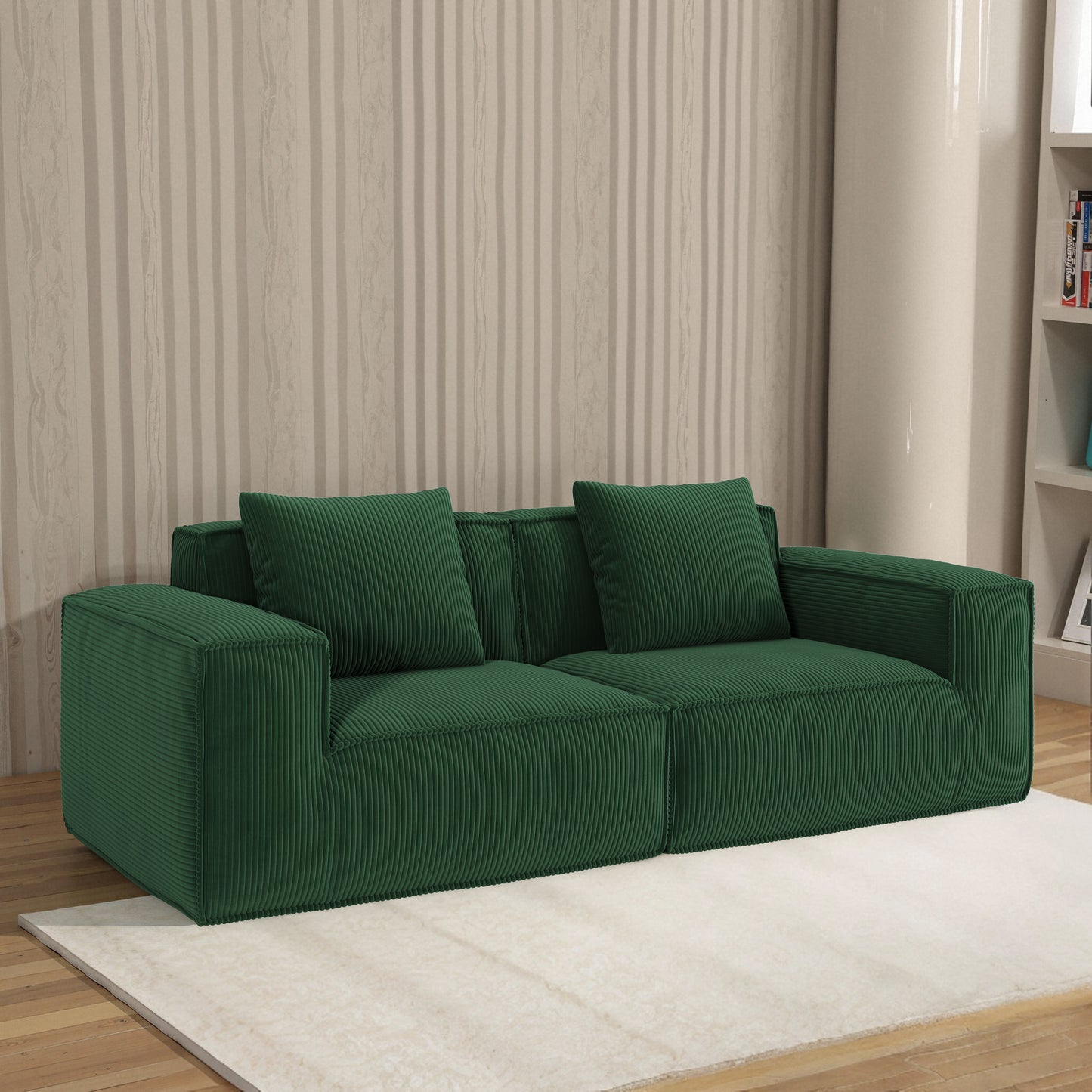 modular sofa can be converted into an oversized sofa bed Free conversion sofa set flexible configuration, soft corduroy cloud velvet fabric two person combination-green