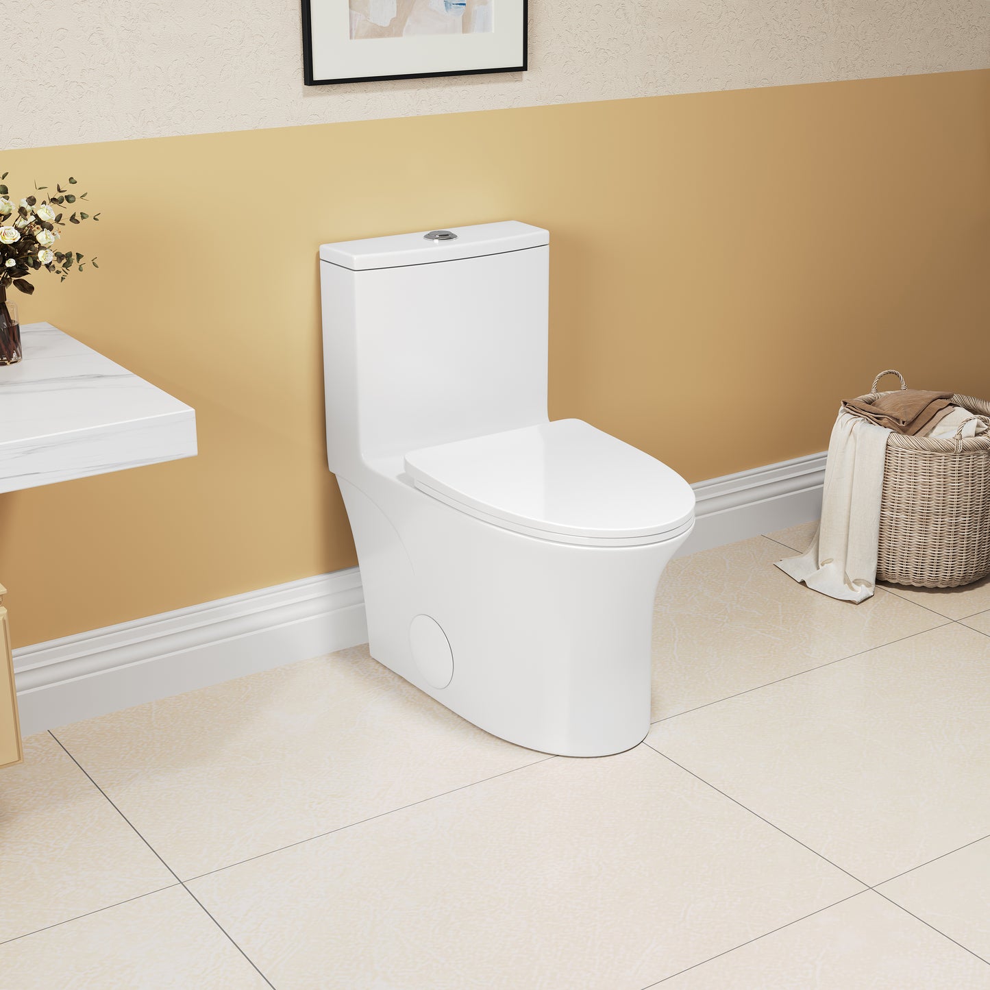 1.1/1.6 GPF Elongated Comfort Height Floor Mounted One-Piece Toilet, CUPC Certified, WaterSense Cetified, Ceramic, White Color, Soft Close Seat