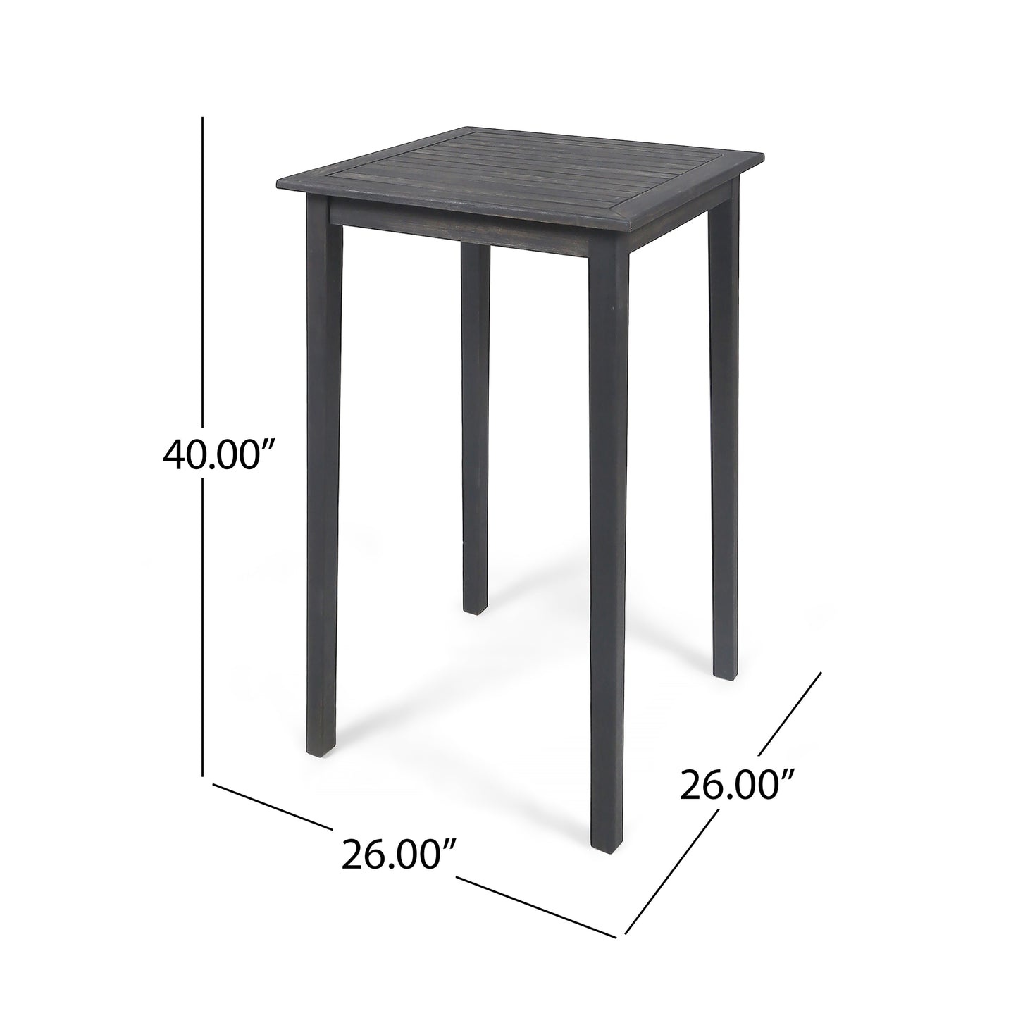 Outdoor Minimalist Acacia Wood Square Bar Table - Dark Gray