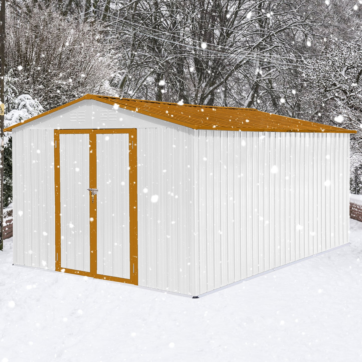 Metal garden sheds 10ftx12ft outdoor storage sheds White+Yellow