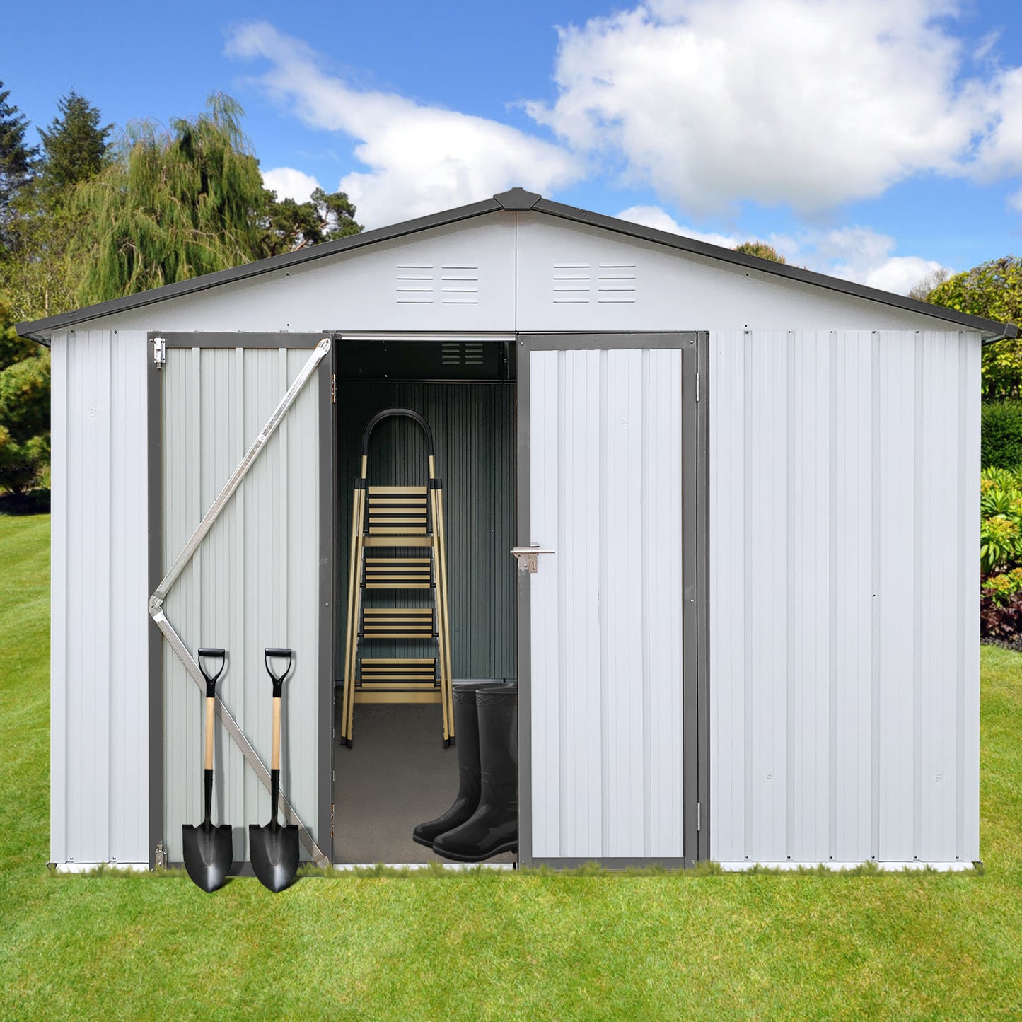 Metal garden sheds 10ftx12ft outdoor storage sheds white+Grey