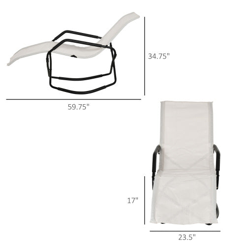 Rocking Sun Lounger, Chaise Lounge Rocker for Sunbathing, Sun Tanning, Foldable, Portable Outdoor Patio Chair, White