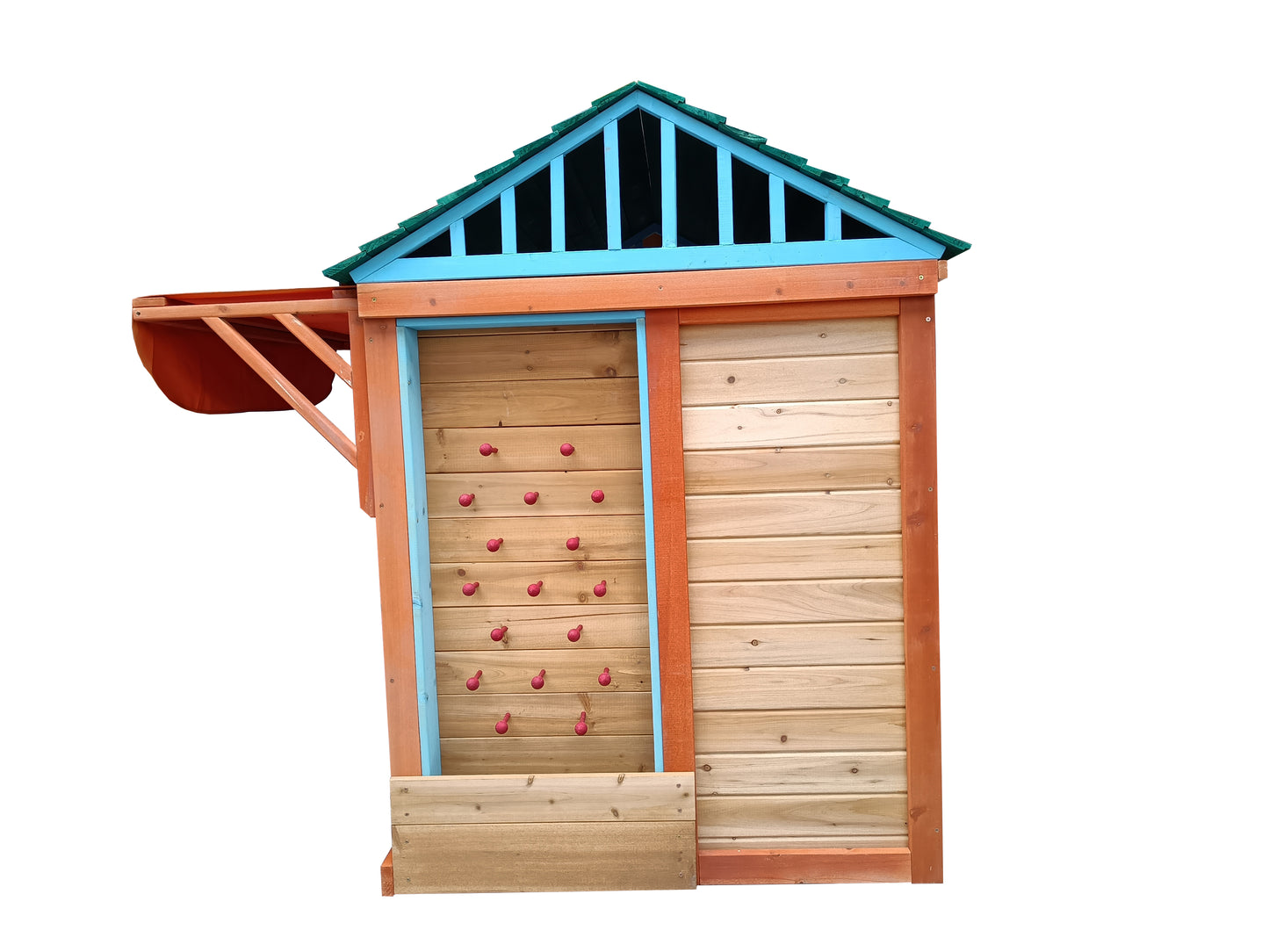 Eco-friendly Outdoor Wooden 4-in-1 Game House for kids garden playhouse with different games on every surface,Solid wood,61.4"Lx45.98"Wx64.17"H
