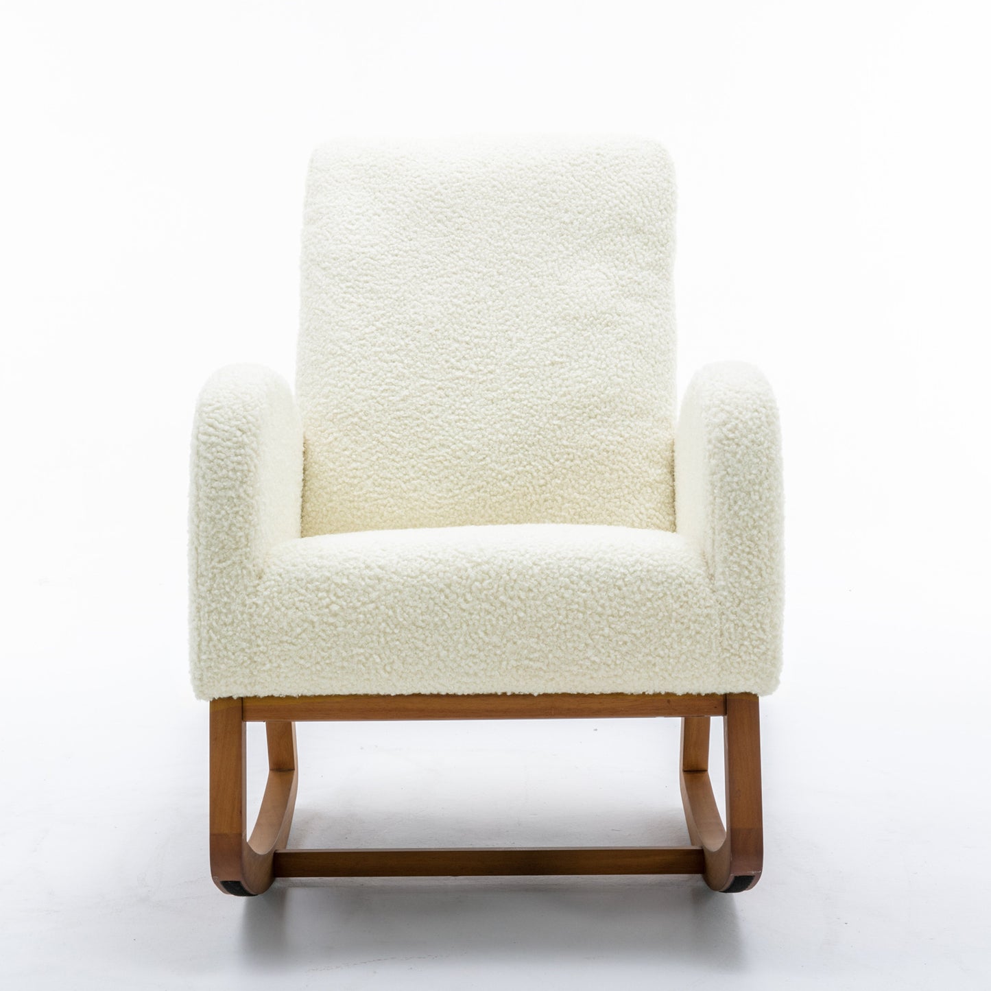 COOLMORE Rocking Chair, Modern Glider Chair, Recliner Armchair with Wood Legs and Side Pocket, Nursery Rocking Accent Chair with High Back for Living Room Bedroom (White Teddy)