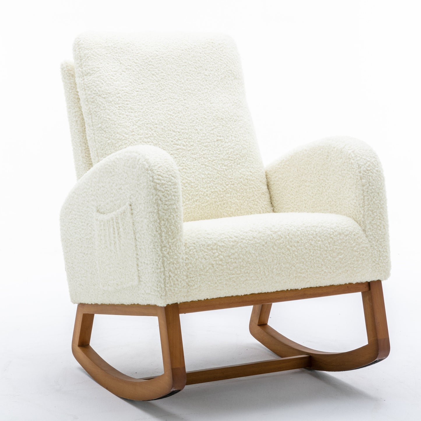 COOLMORE Rocking Chair, Modern Glider Chair, Recliner Armchair with Wood Legs and Side Pocket, Nursery Rocking Accent Chair with High Back for Living Room Bedroom (White Teddy)