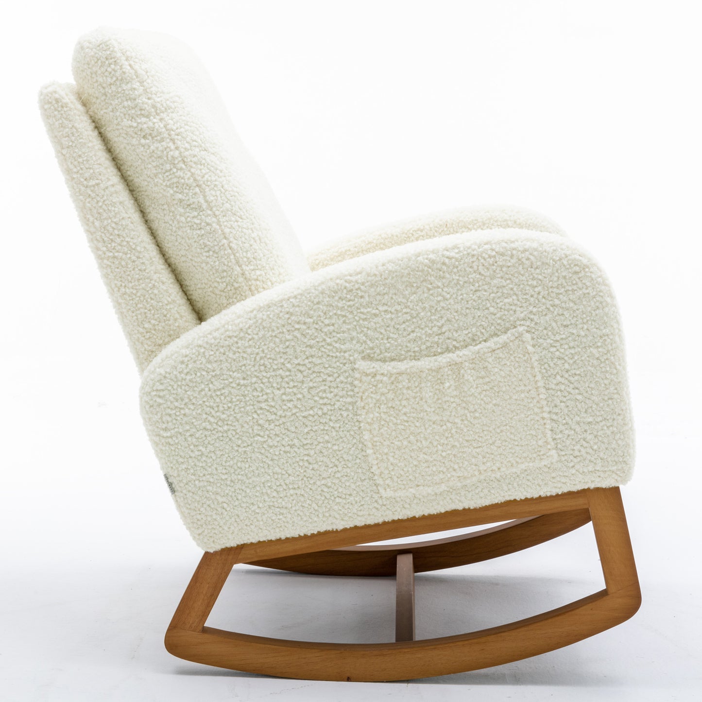 COOLMORE Rocking Chair, Modern Glider Chair, Recliner Armchair with Wood Legs and Side Pocket, Nursery Rocking Accent Chair with High Back for Living Room Bedroom (White Teddy)