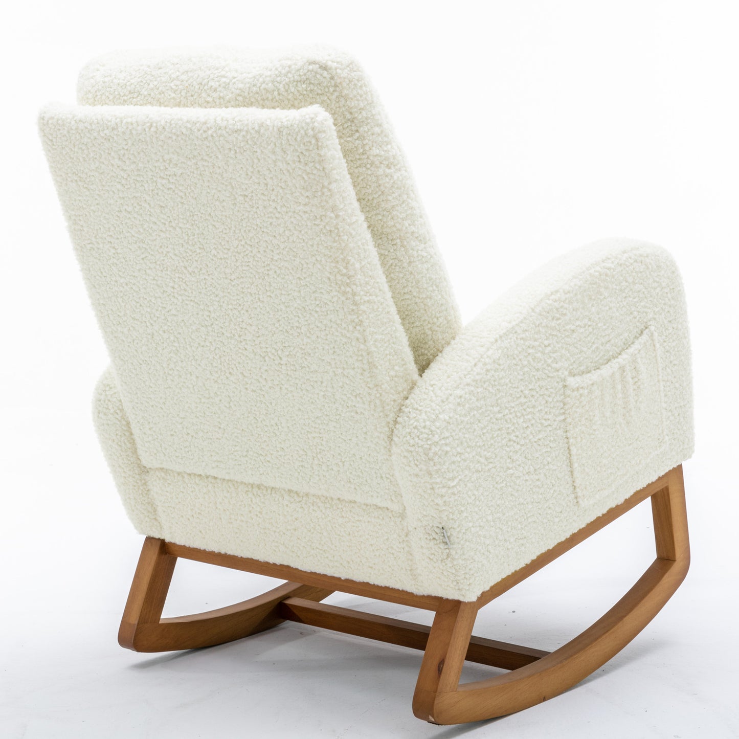 COOLMORE Rocking Chair, Modern Glider Chair, Recliner Armchair with Wood Legs and Side Pocket, Nursery Rocking Accent Chair with High Back for Living Room Bedroom (White Teddy)