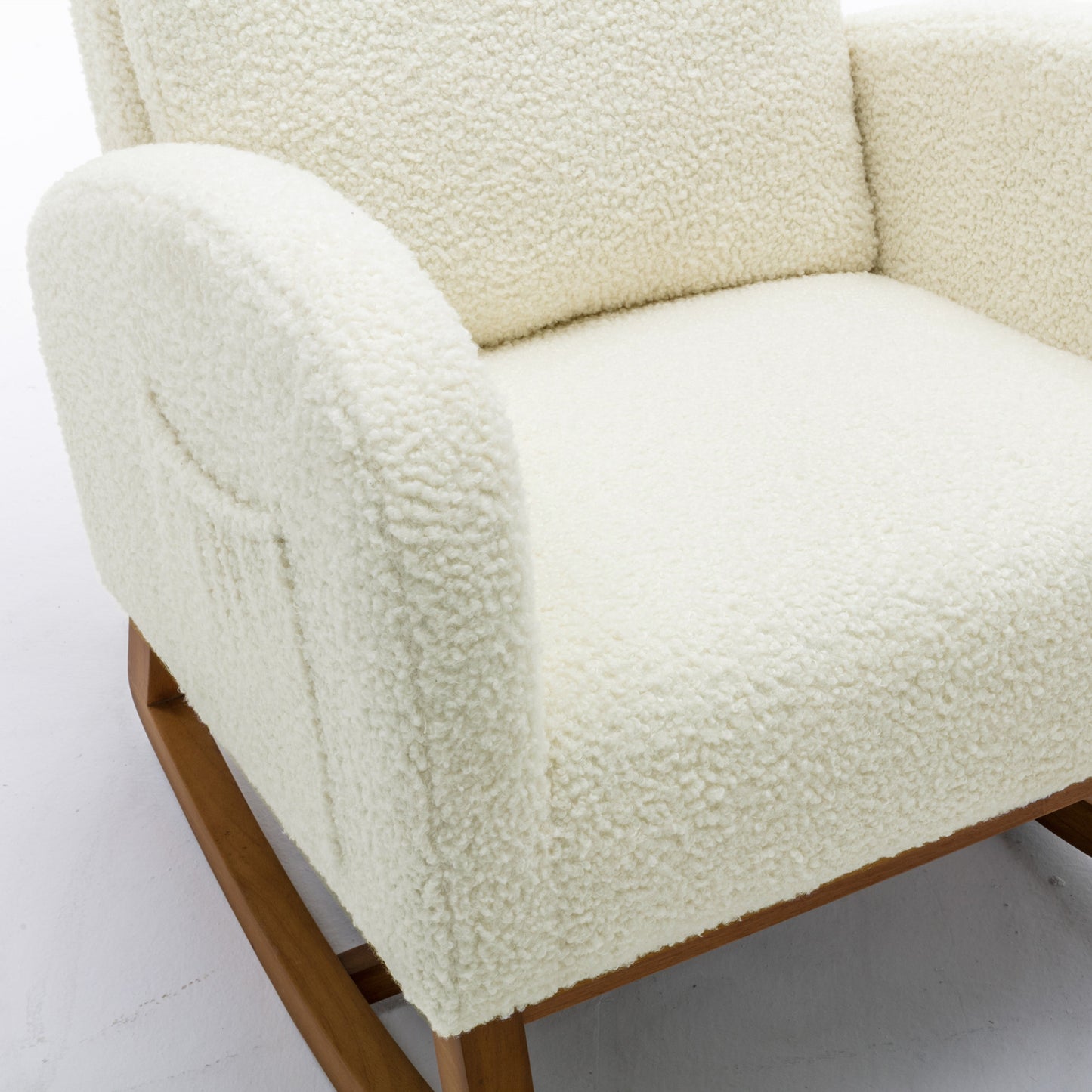 COOLMORE Rocking Chair, Modern Glider Chair, Recliner Armchair with Wood Legs and Side Pocket, Nursery Rocking Accent Chair with High Back for Living Room Bedroom (White Teddy)