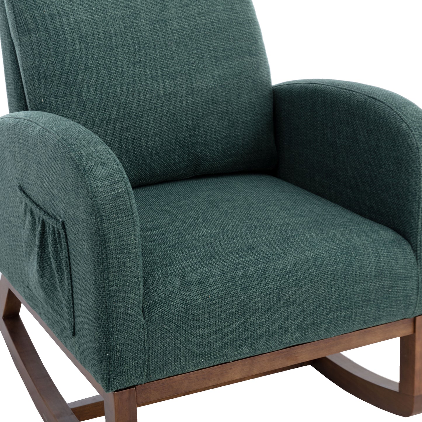 Rocking Chair, Modern Glider Chair, Recliner Armchair with Wood Legs and Side Pocket, Nursery Rocking Accent Chair with High Back for Living Room Bedroom (Emerald linen)