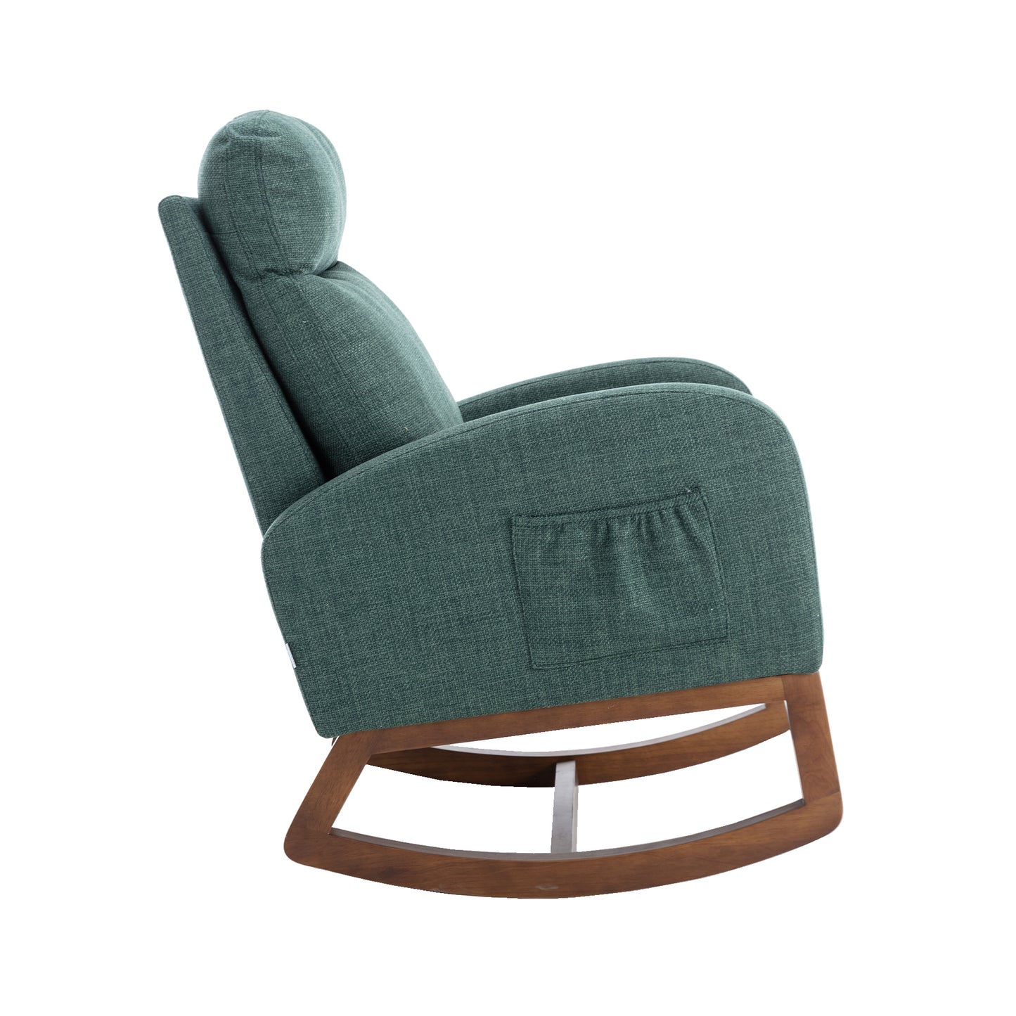 Rocking Chair, Modern Glider Chair, Recliner Armchair with Wood Legs and Side Pocket, Nursery Rocking Accent Chair with High Back for Living Room Bedroom (Emerald linen)
