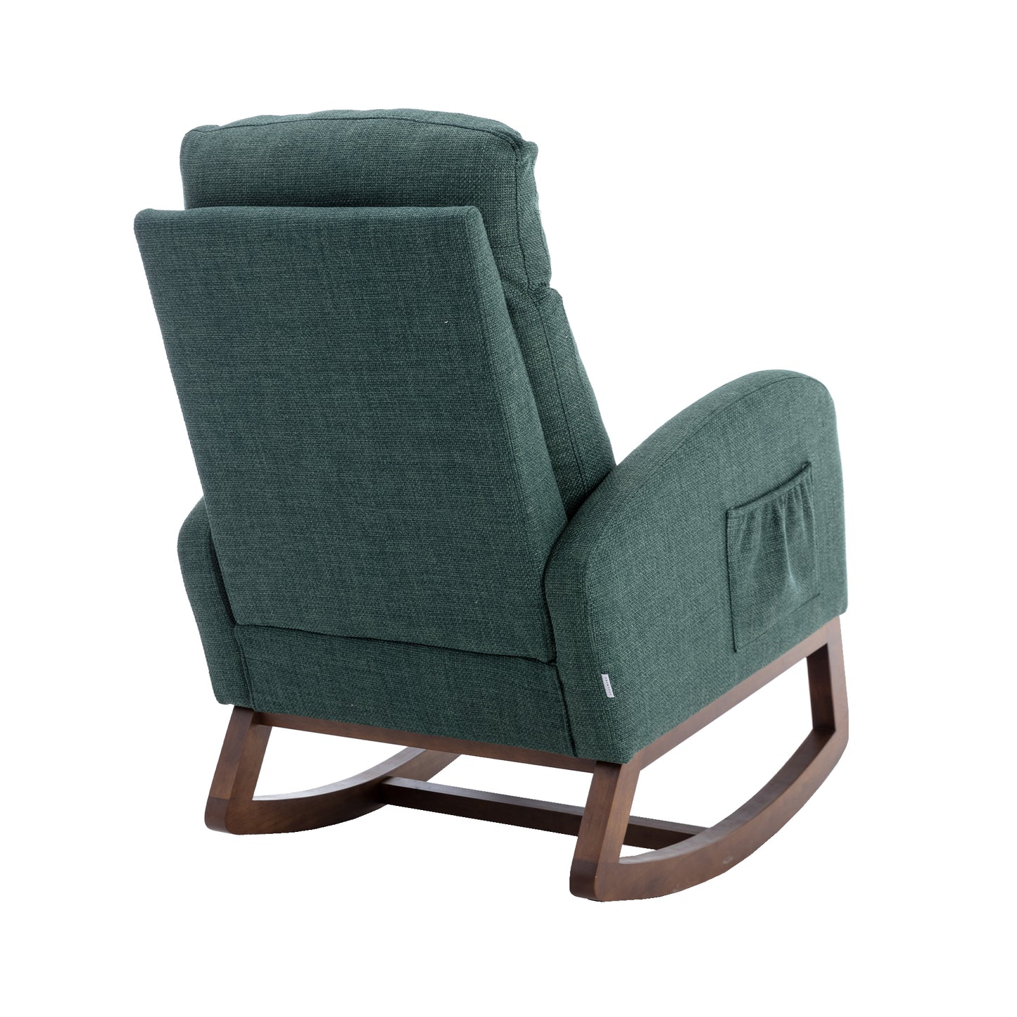 Rocking Chair, Modern Glider Chair, Recliner Armchair with Wood Legs and Side Pocket, Nursery Rocking Accent Chair with High Back for Living Room Bedroom (Emerald linen)