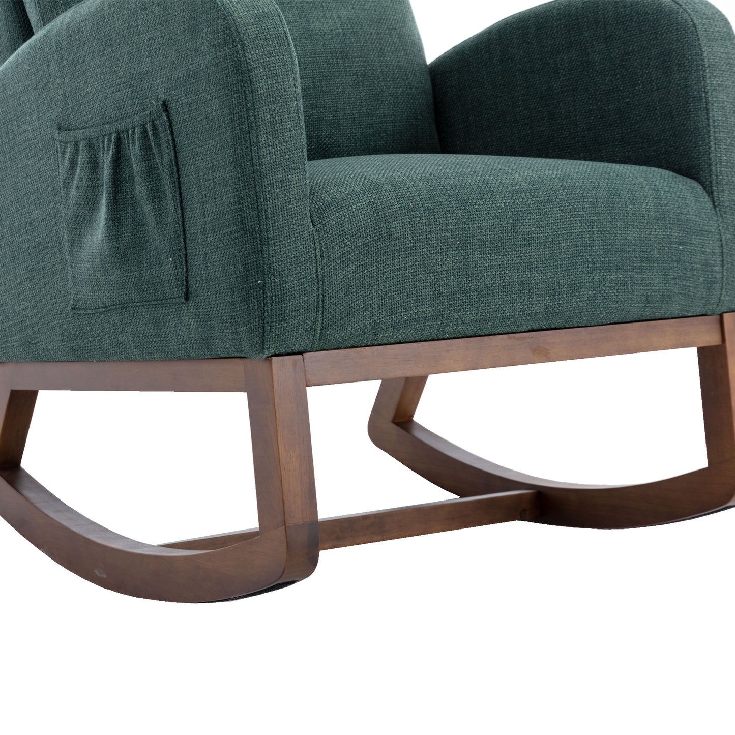 Rocking Chair, Modern Glider Chair, Recliner Armchair with Wood Legs and Side Pocket, Nursery Rocking Accent Chair with High Back for Living Room Bedroom (Emerald linen)