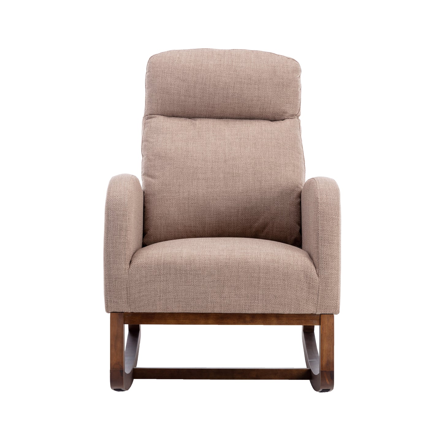 Rocking Chair, Modern Glider Chair, Recliner Armchair with Wood Legs and Side Pocket, Nursery Rocking Accent Chair with High Back for Living Room Bedroom (Camel linen)