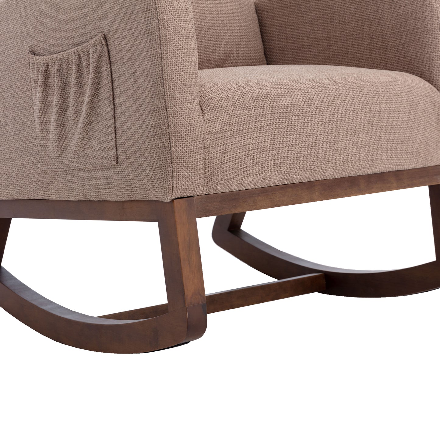 Rocking Chair, Modern Glider Chair, Recliner Armchair with Wood Legs and Side Pocket, Nursery Rocking Accent Chair with High Back for Living Room Bedroom (Camel linen)