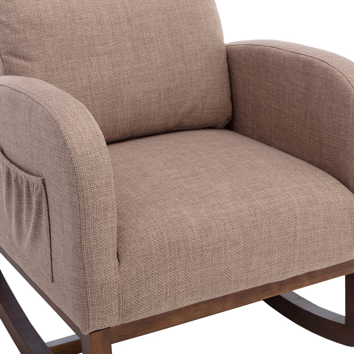 Rocking Chair, Modern Glider Chair, Recliner Armchair with Wood Legs and Side Pocket, Nursery Rocking Accent Chair with High Back for Living Room Bedroom (Camel linen)