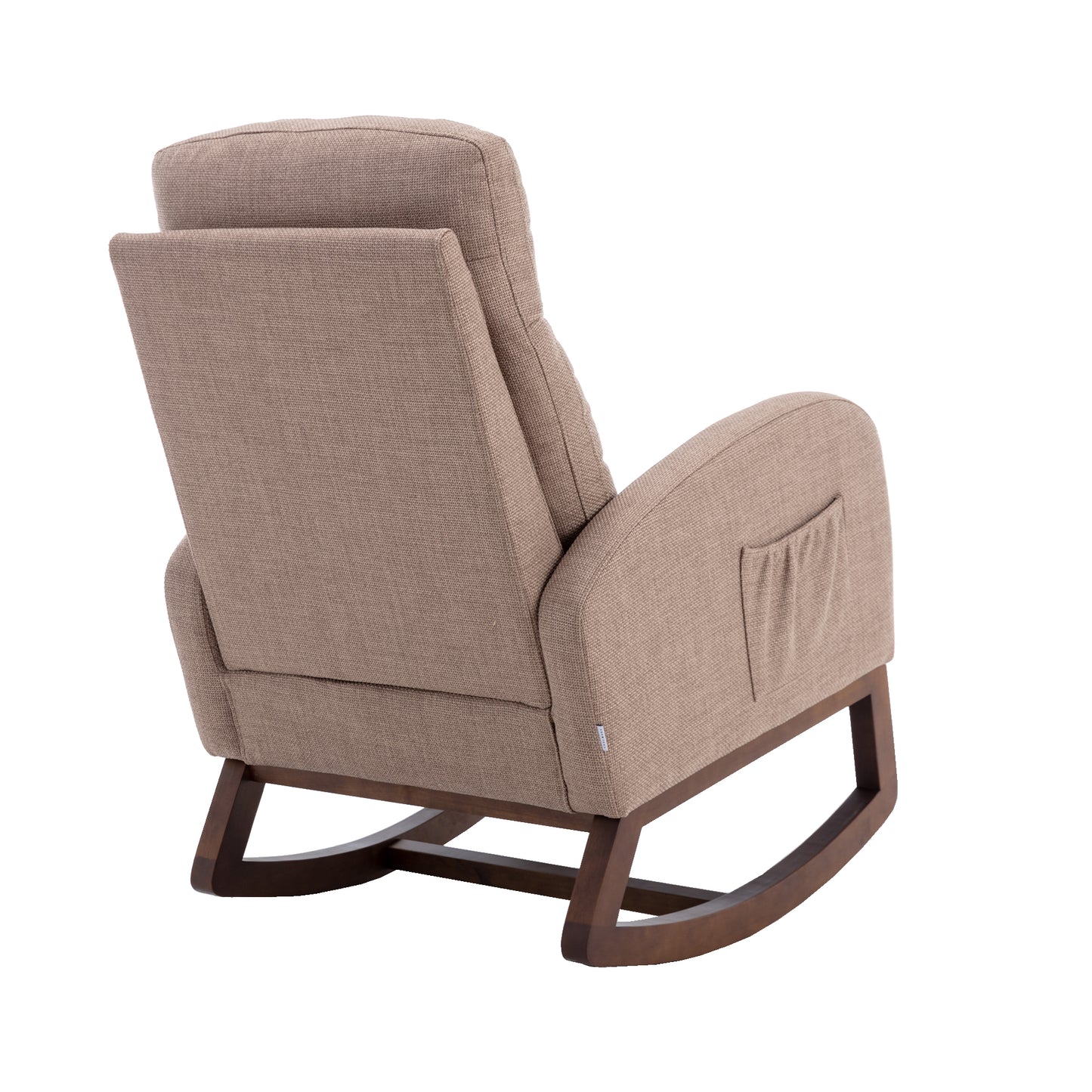 Rocking Chair, Modern Glider Chair, Recliner Armchair with Wood Legs and Side Pocket, Nursery Rocking Accent Chair with High Back for Living Room Bedroom (Camel linen)