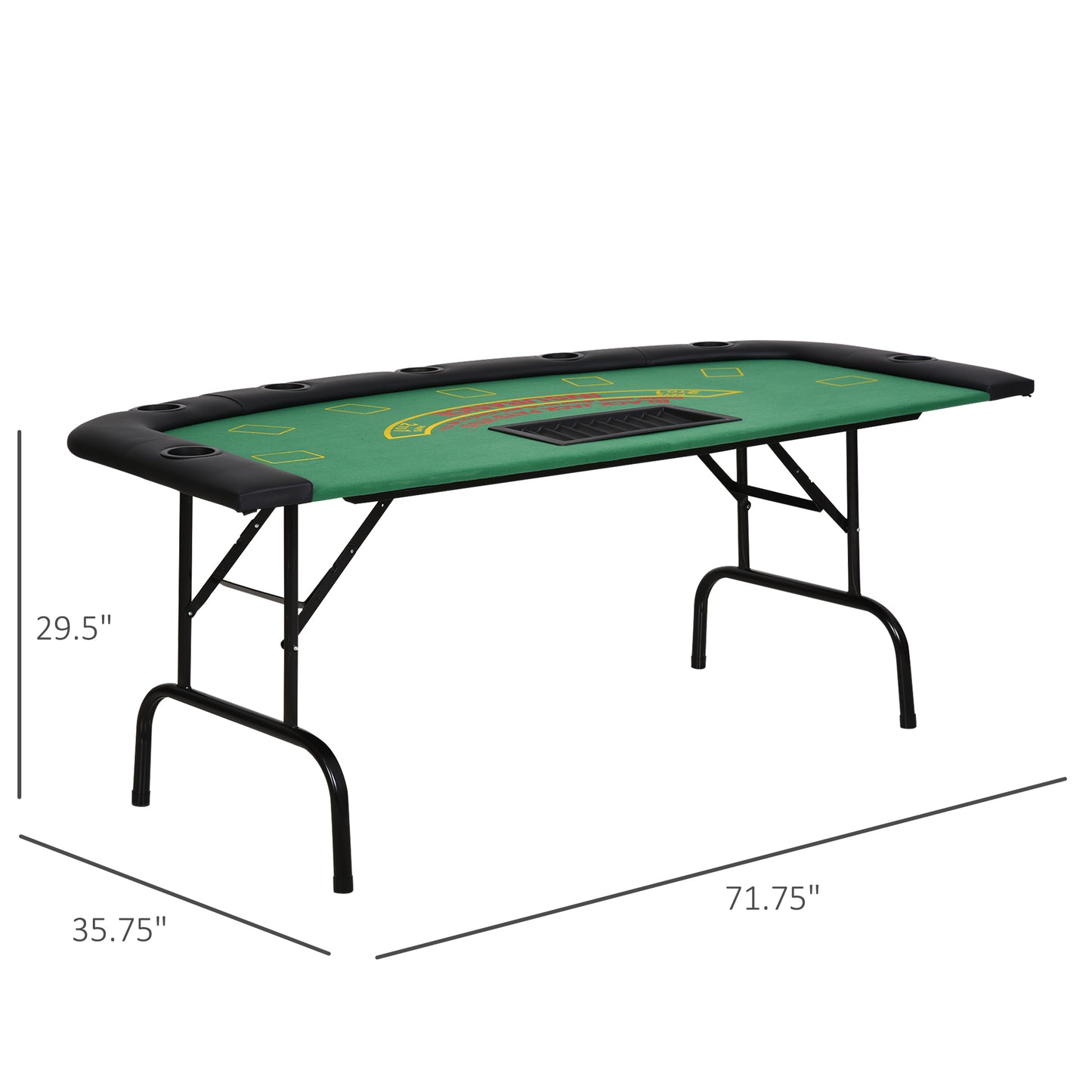 Soozier Poker Table Foldable, 72" Blackjack Table for 7 Players with Chip & Cup Holder, Green Felt