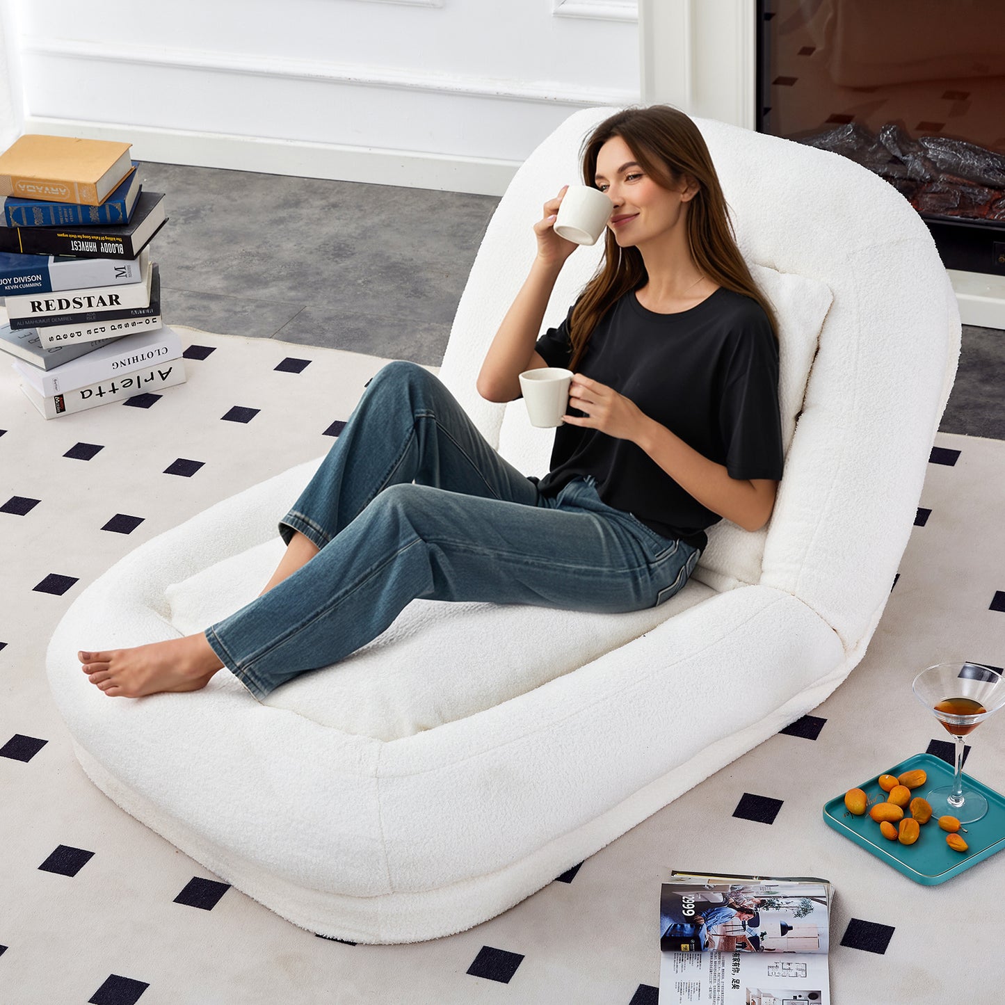 Folding Sofa Chair with 5 Adjustable Positions Plush Floor Lounge Chair for Gaming, Meditation, and Relaxation