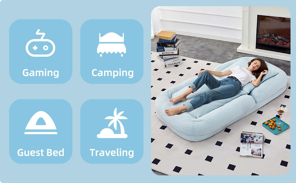 Folding Sofa Chair with 5 Adjustable Positions Plush Floor Lounge Chair for Gaming, Meditation, and Relaxation