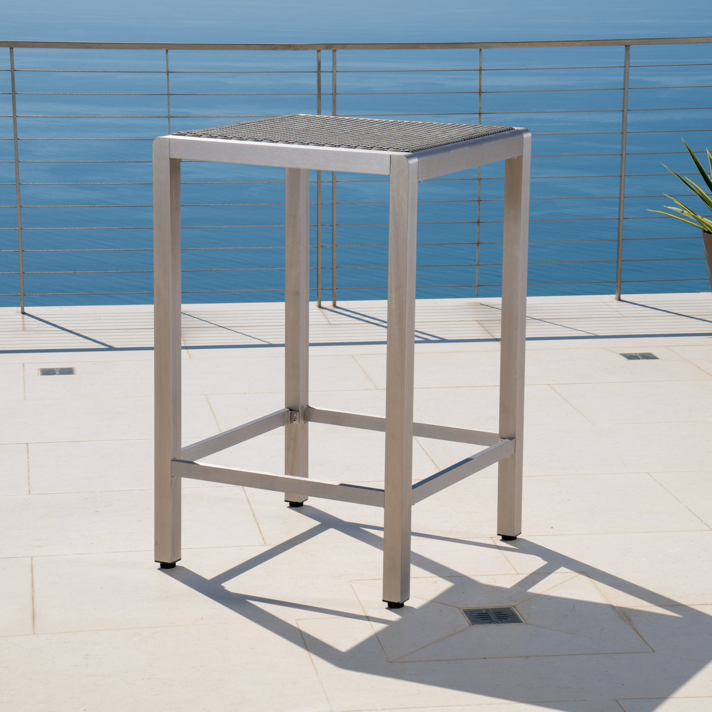 43" Outdoor Aluminum Frame Bar Table with PE Rattan Table Top, Grey Finish
