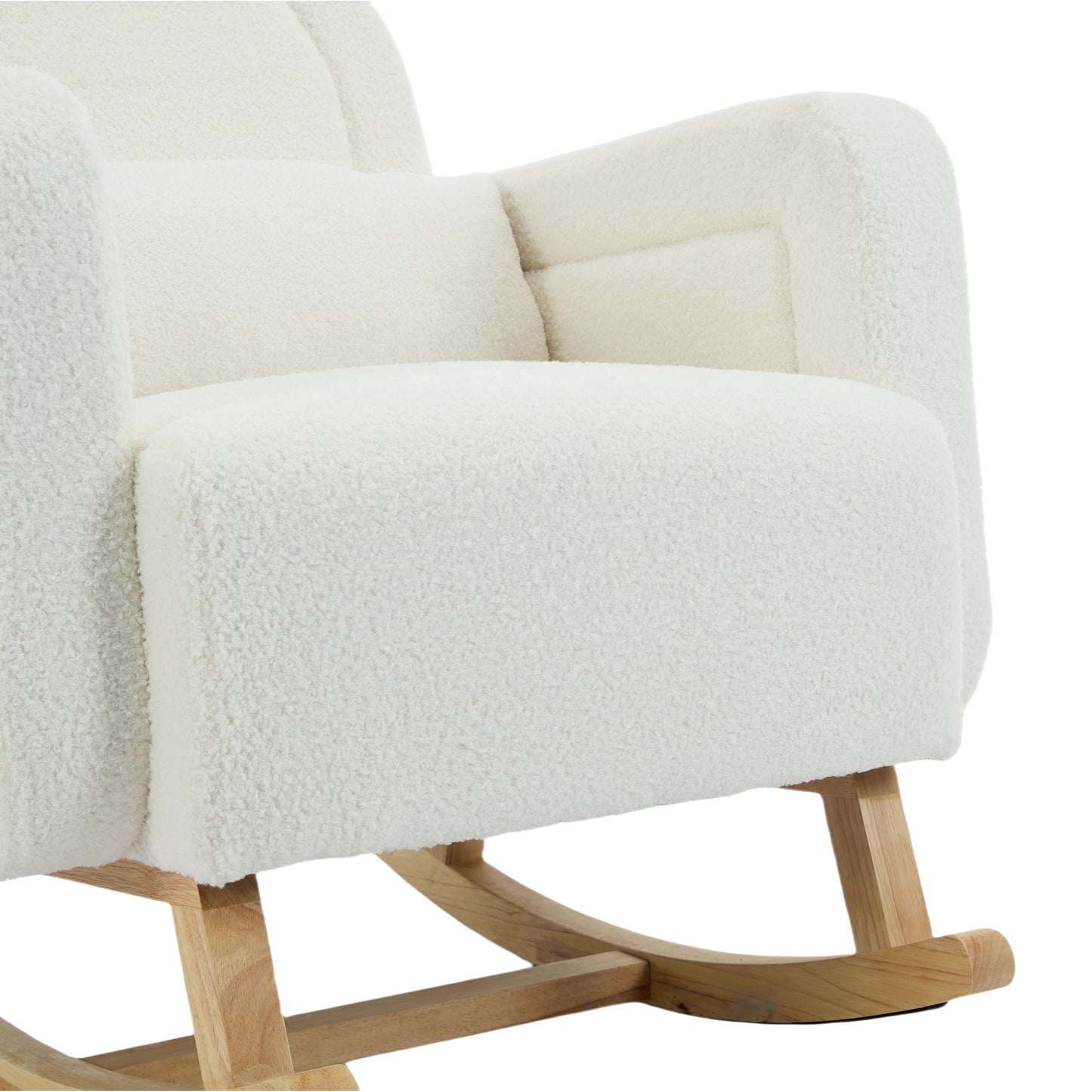 Accent Rocking Chair with Curved Back & Pillow, Ultimate Comfort for Your Home, Teddy Velvet, Cream White