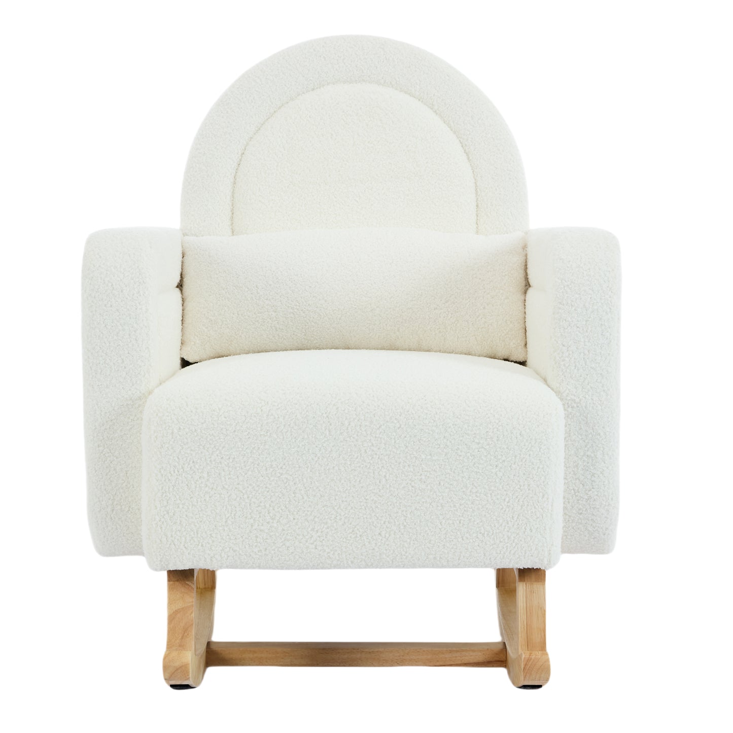 Accent Rocking Chair with Curved Back & Pillow, Ultimate Comfort for Your Home, Teddy Velvet, Cream White