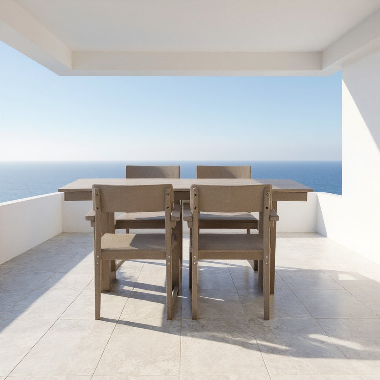 5-Piece Outdoor Dining Set for 4 – Weather-Resistant Patio Table with Umbrella Hole and 4 Armrest Chairs, Durable Garden Furniture for Backyard, Lawn, Deck, or Poolside (Wood)