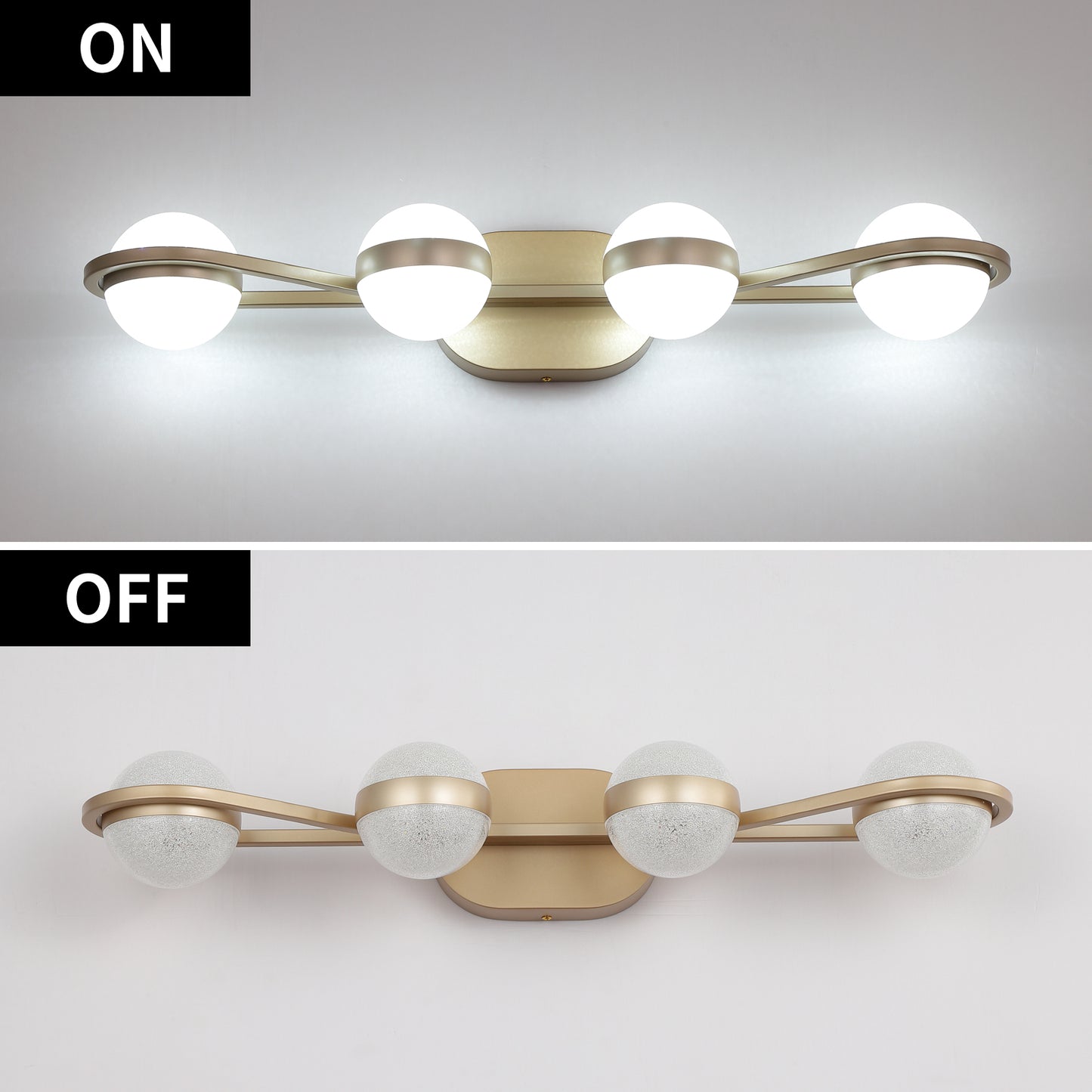 Modern Minimalist Gold Bathroom Vanity Light, 4 Bulb Acrylic Shades, Wall Mounted Decorative Lighting Fixture, Suitable for Bathroom Vanity Mirror