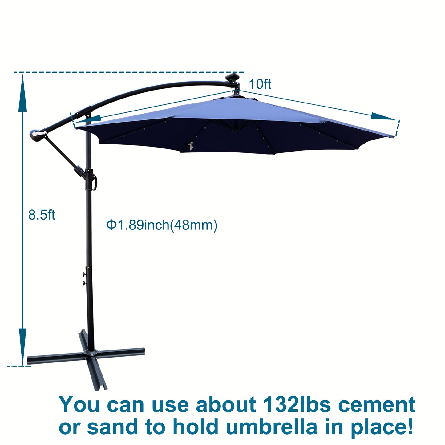 10 ft Outdoor Patio Umbrella Solar Powered LED Lighted Sun Shade Market Waterproof 8 Ribs Umbrella with Crank and Cross Base for Garden Deck Backyard Pool Shade Outside Deck Swimming Pool