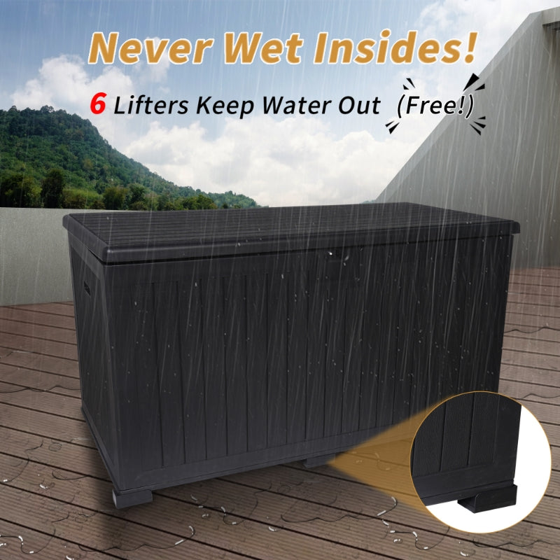 260 Gallon Resin Outdoor Deck Box Waterproof, Extra Large Patio Storage Box with Lockable Storage Containers for Patio Furniture Cushions, Pool Accessories, Garden Tools