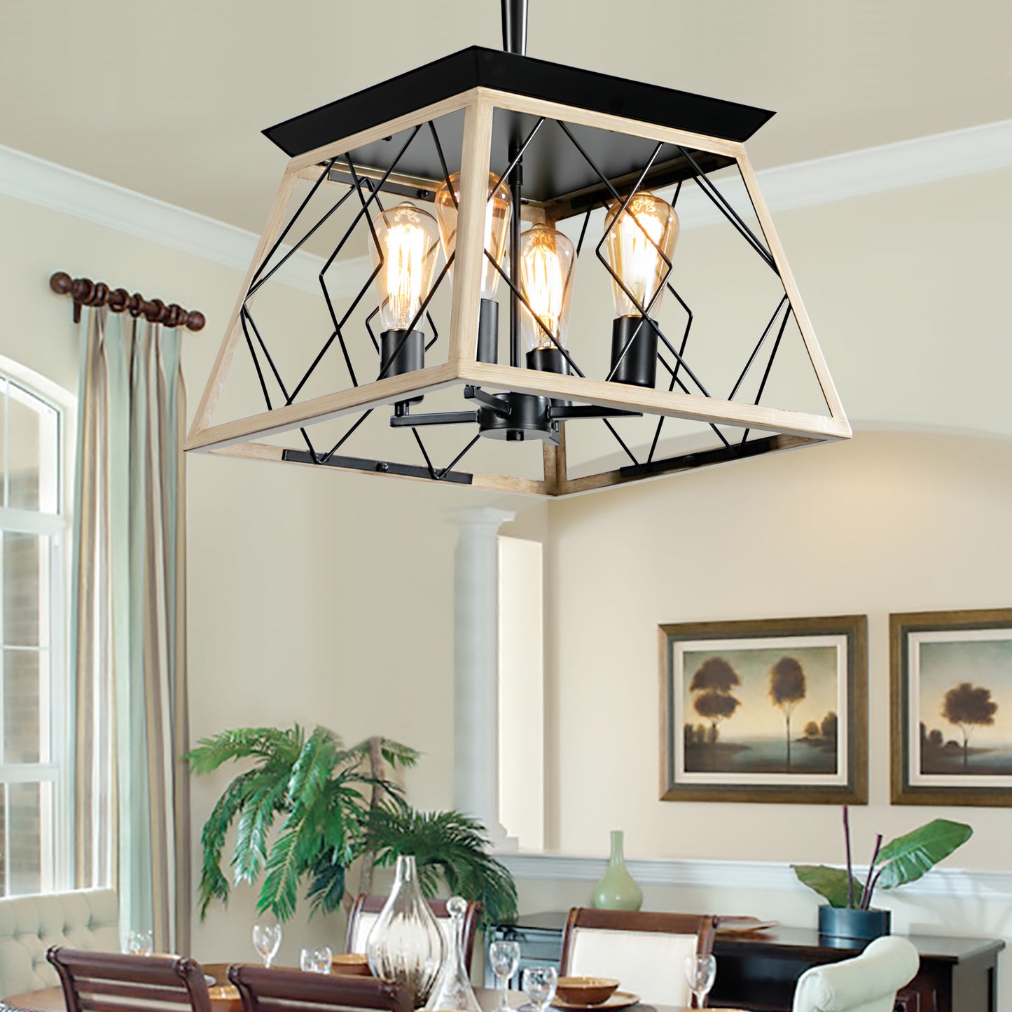 4-Light Farmhouse Chandeliers For Dining Room Oak