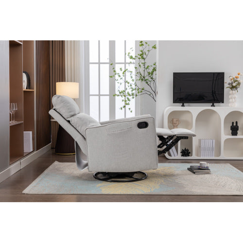 038-Cotton Linen Fabric Swivel Rocking Chair Glider Rocker Recliner Nursery Chair With Adjustable Back And Footrest For Living Room Indoor,Light Gray