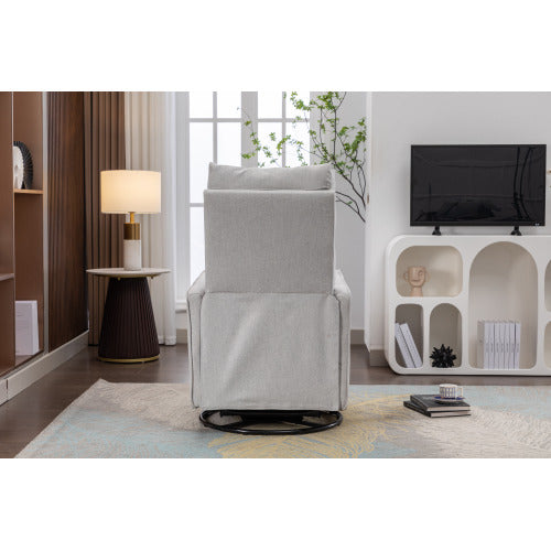 038-Cotton Linen Fabric Swivel Rocking Chair Glider Rocker Recliner Nursery Chair With Adjustable Back And Footrest For Living Room Indoor,Light Gray